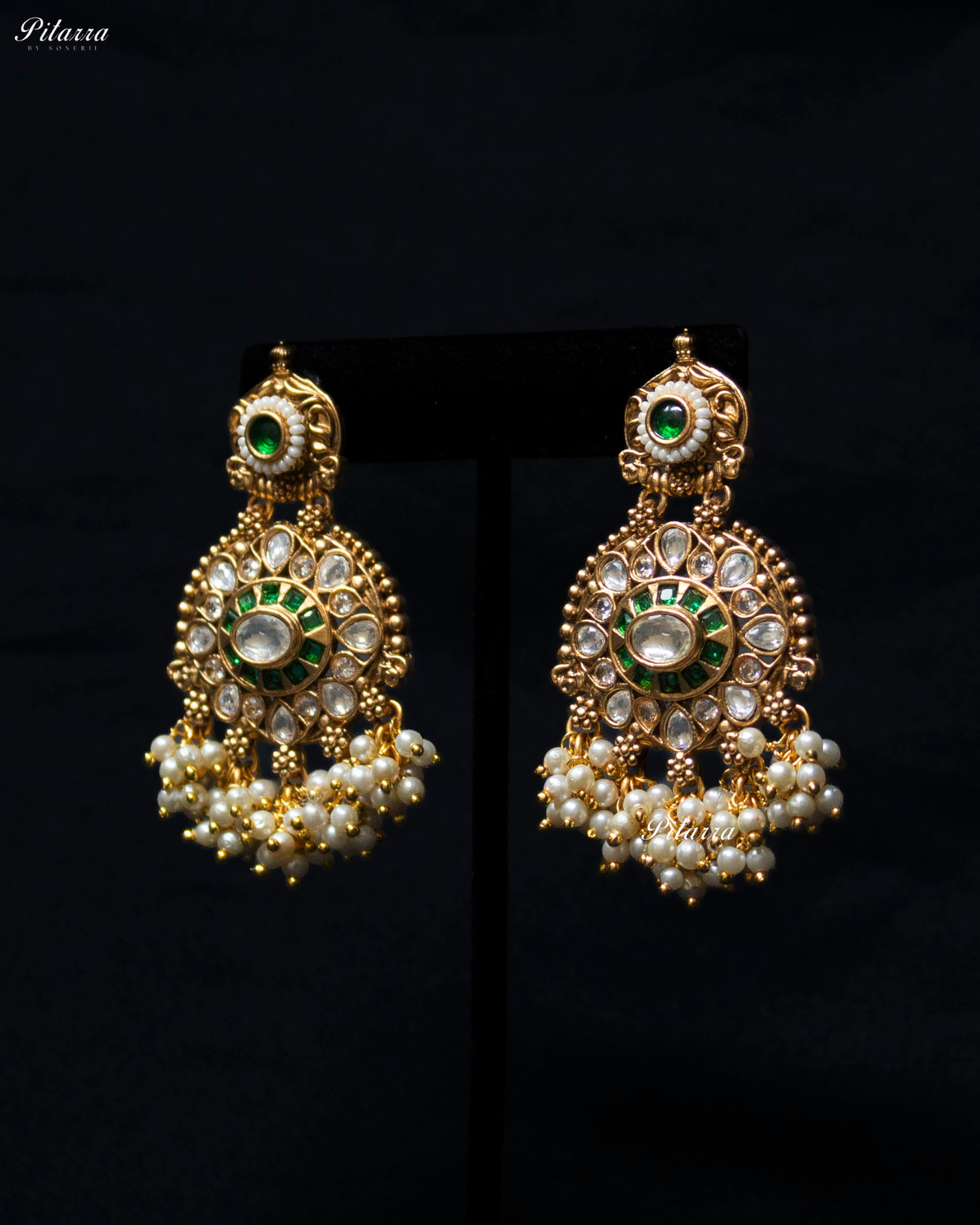 Emerald Stone Handcrafted Rajwadi Kundan Necklace Set