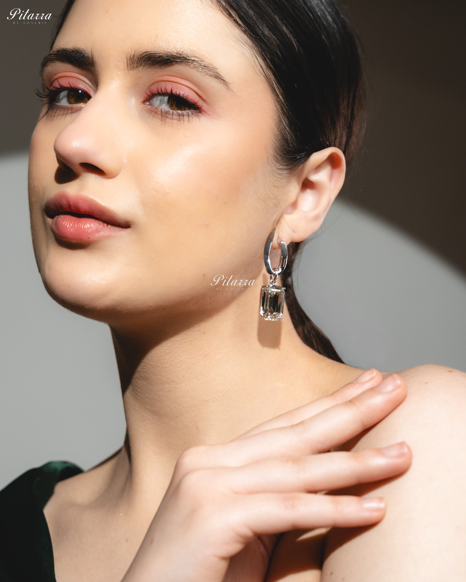 White Stone Rectangular Zircon Silver Crystal Earrings