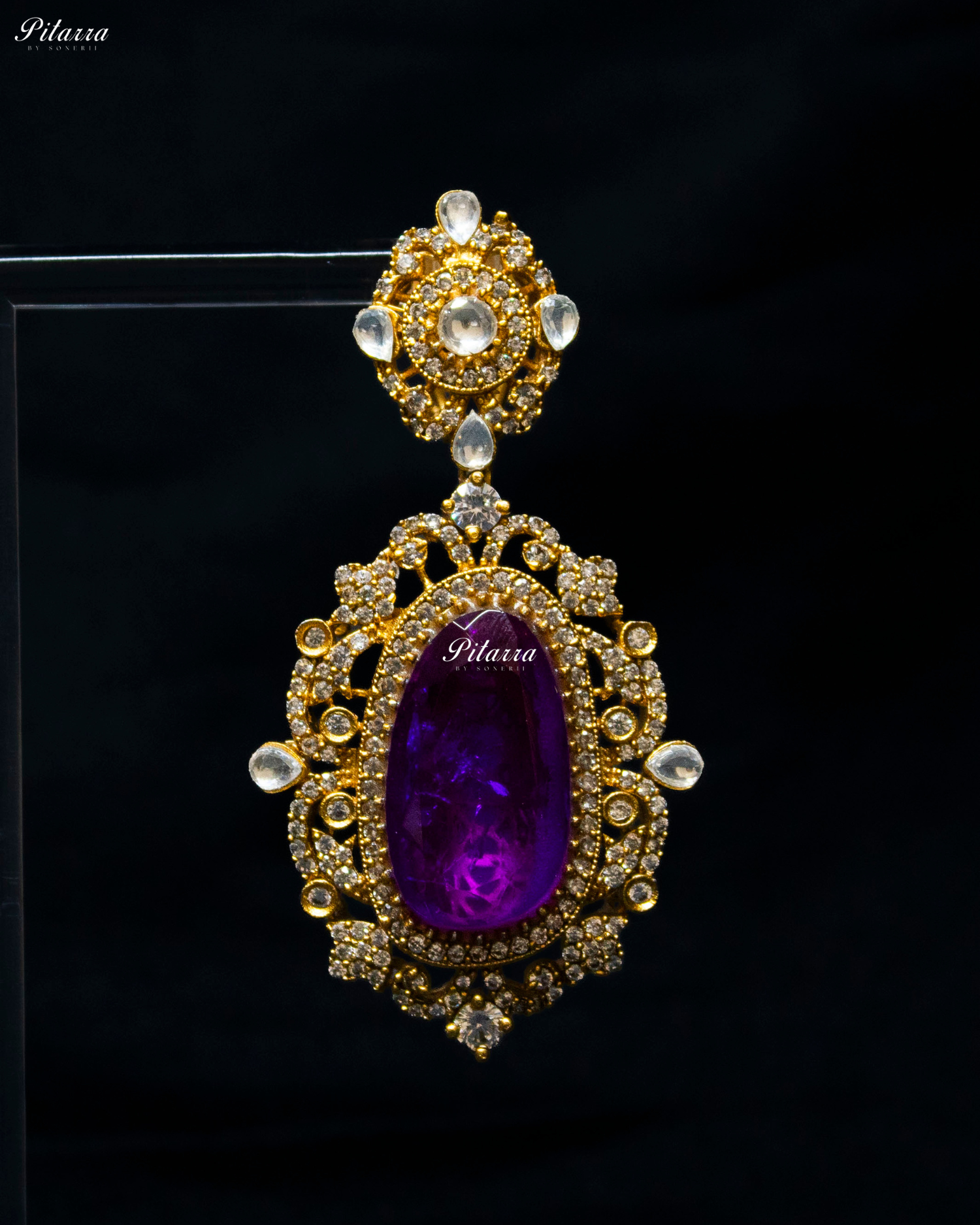 Purple Stone Bird Victorian Polki Necklace Set