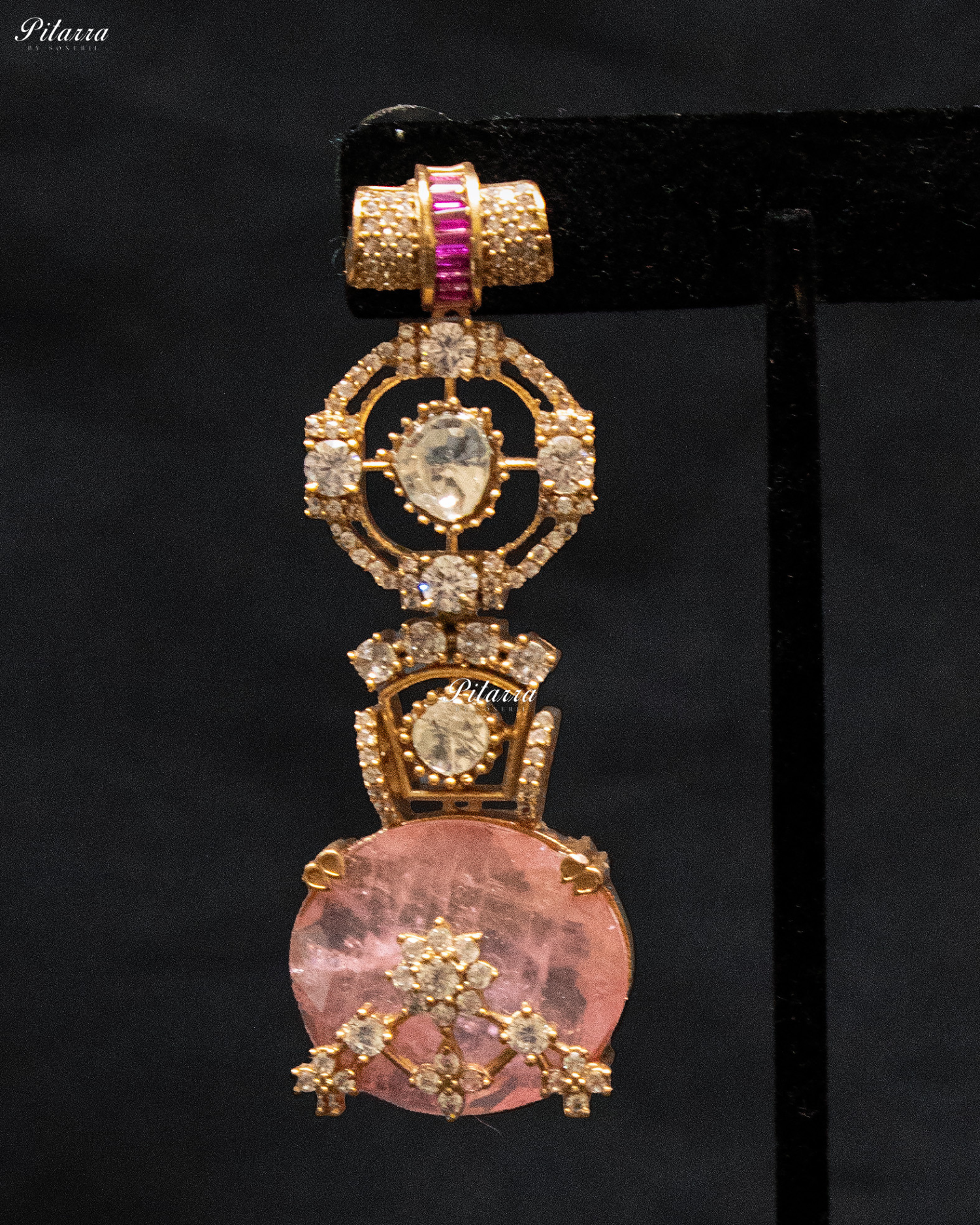 Peach Big Stone Victorian Polki Kundan Necklace Set
