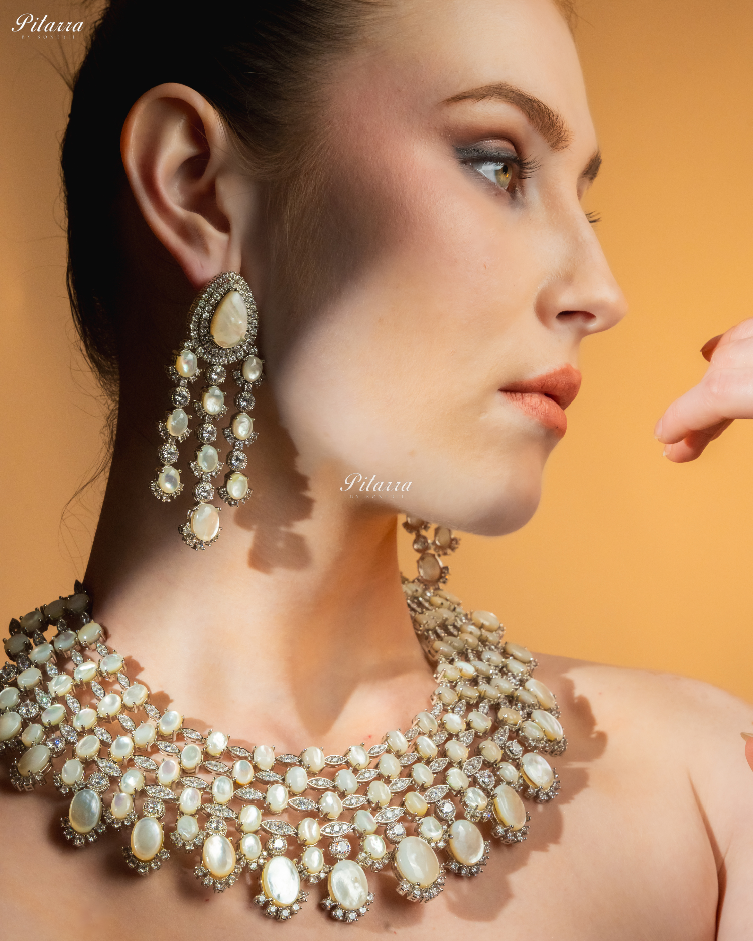 White Stone Silver Multi Layer CZ Necklace Set