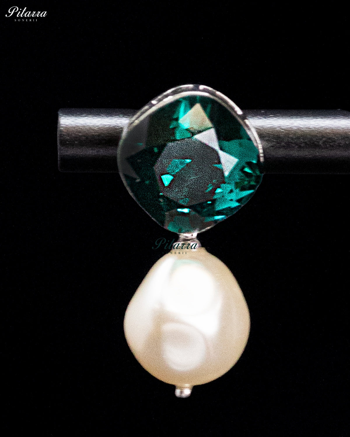 Emerald Green Crystal Pearl Drop Earrings