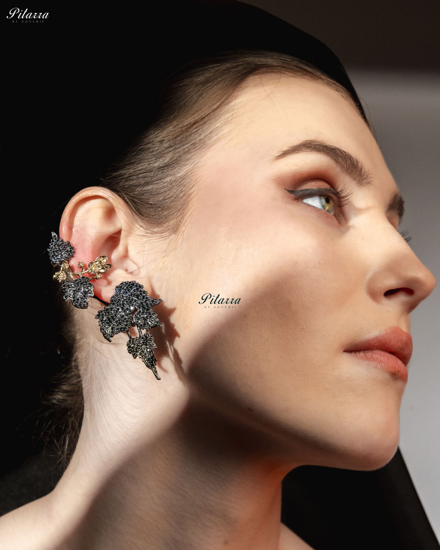 Black Unique Leaf Shaped Crystal Earrings