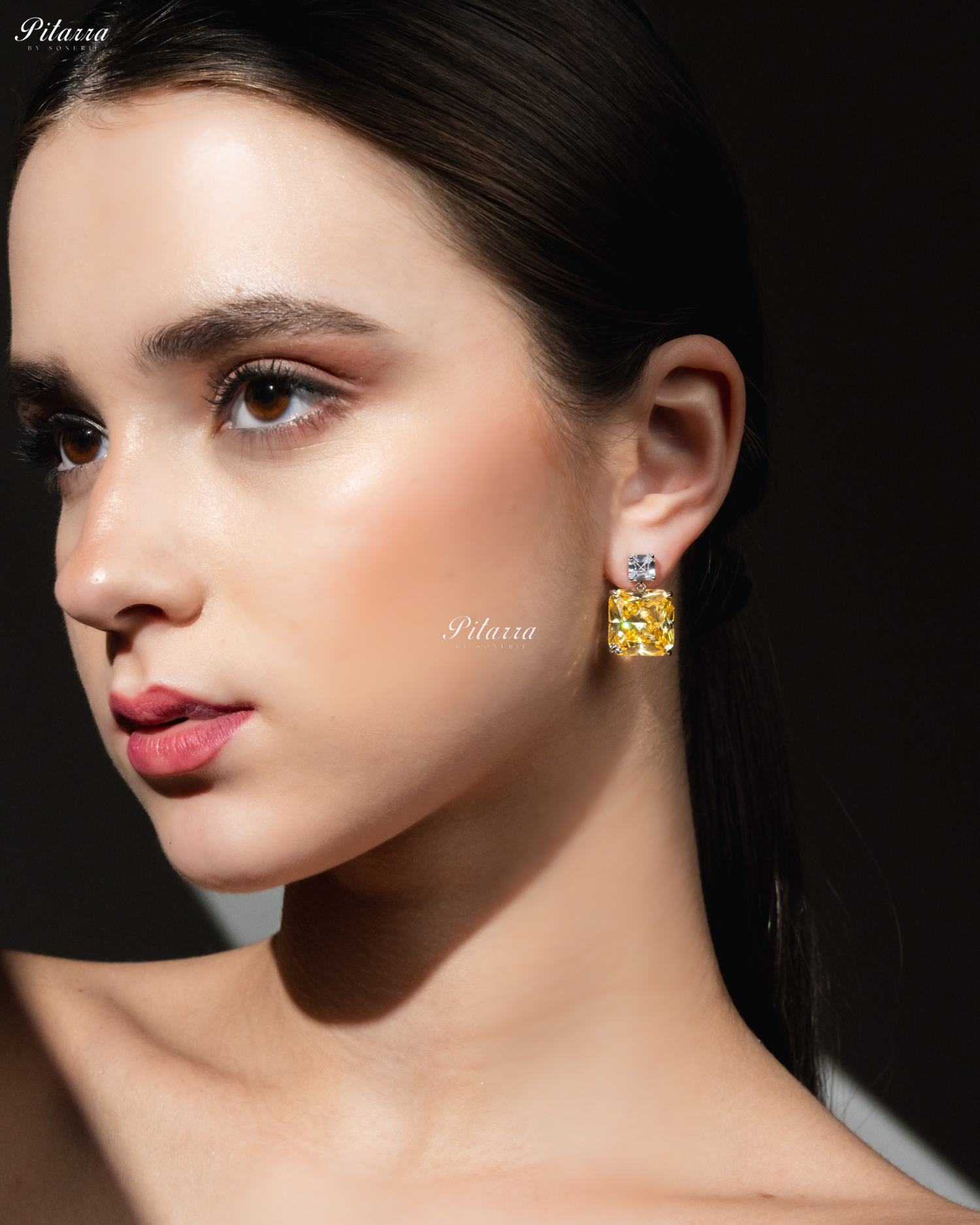 Yellow Studded Square Cubic Zirconia 92.5 Silver Studs Earrings