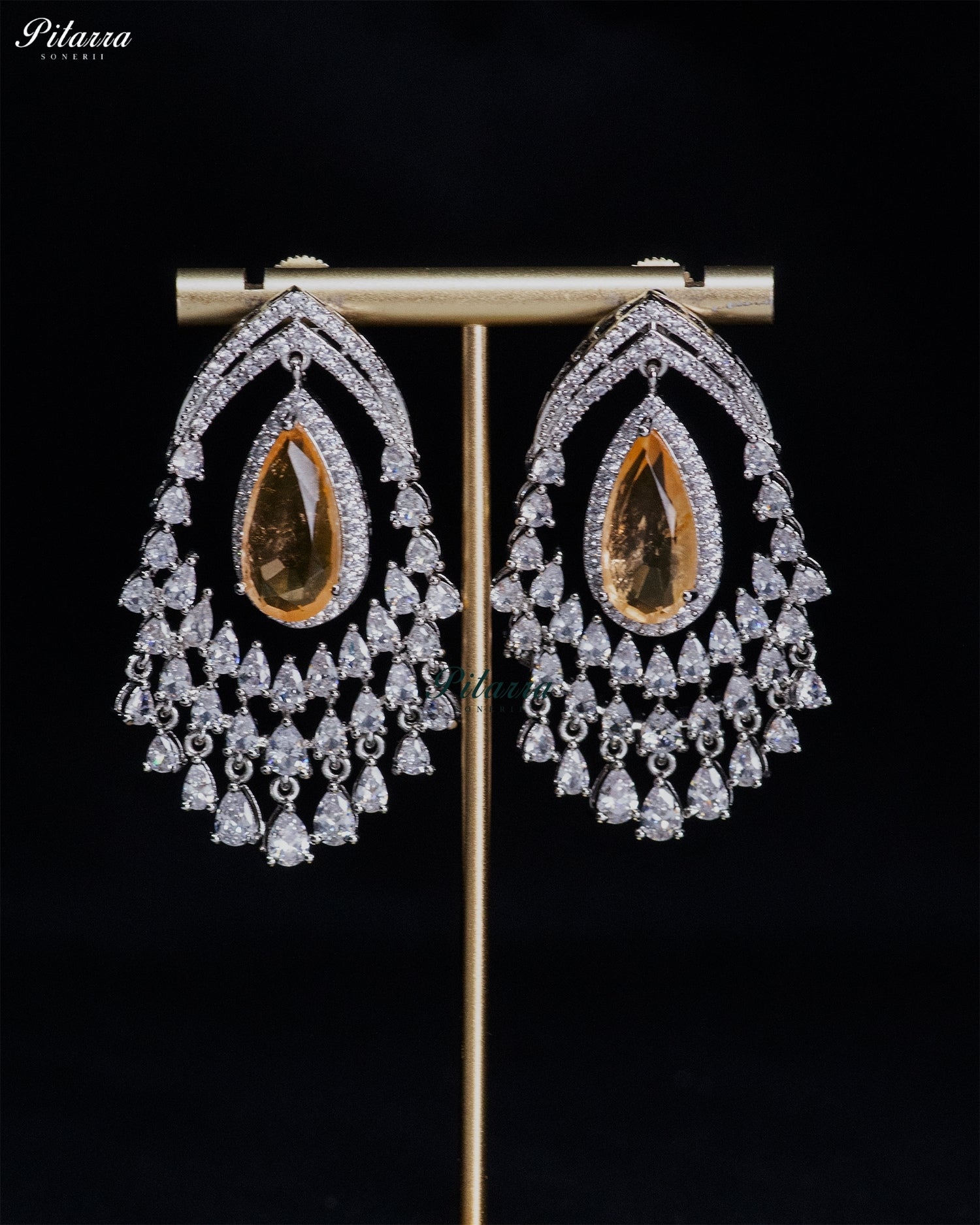 Champagne Gold Crystal Chandelier Drop Earrings