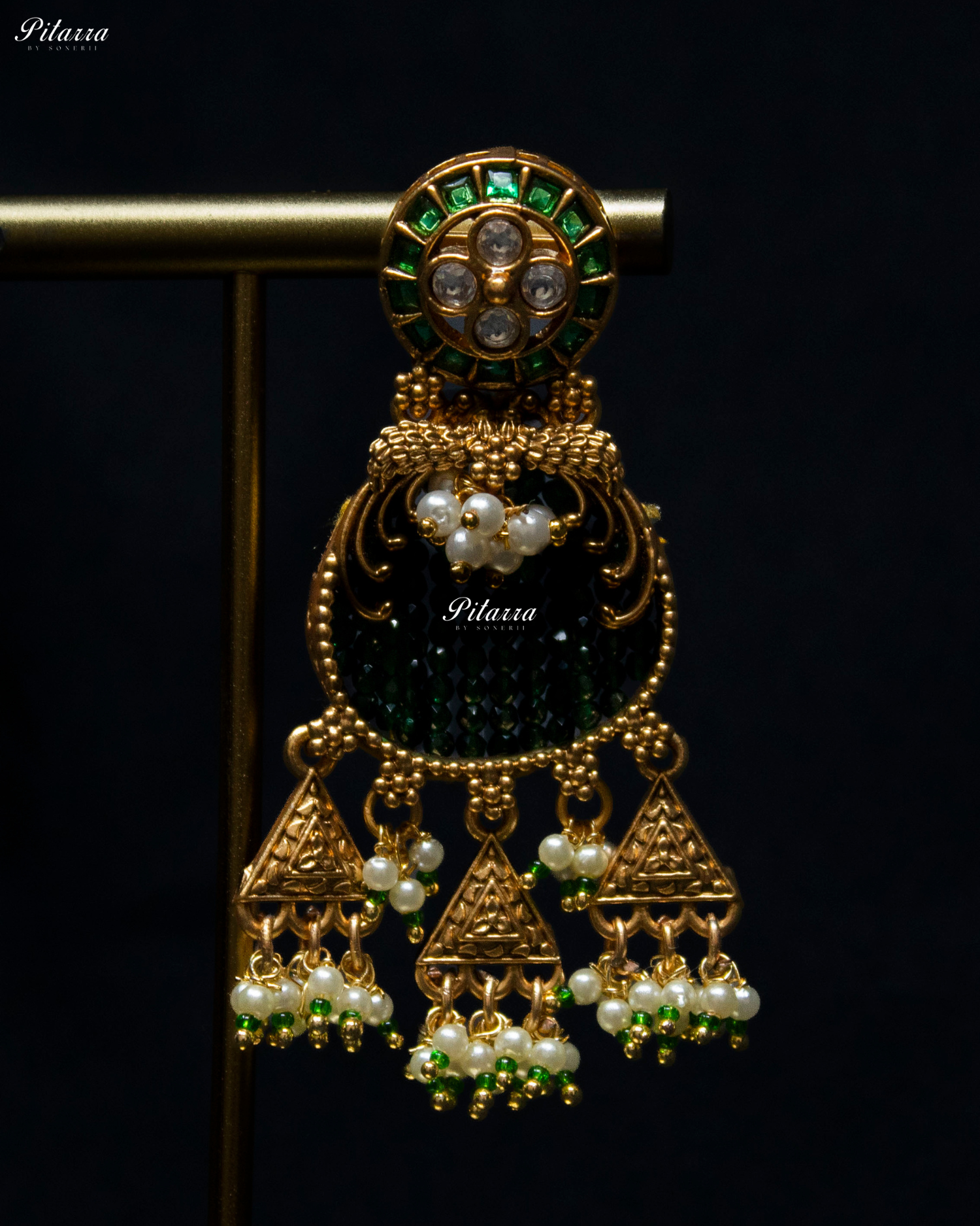 Emerald Tone Green Detailing Golden Peacock Kundan Necklace Set