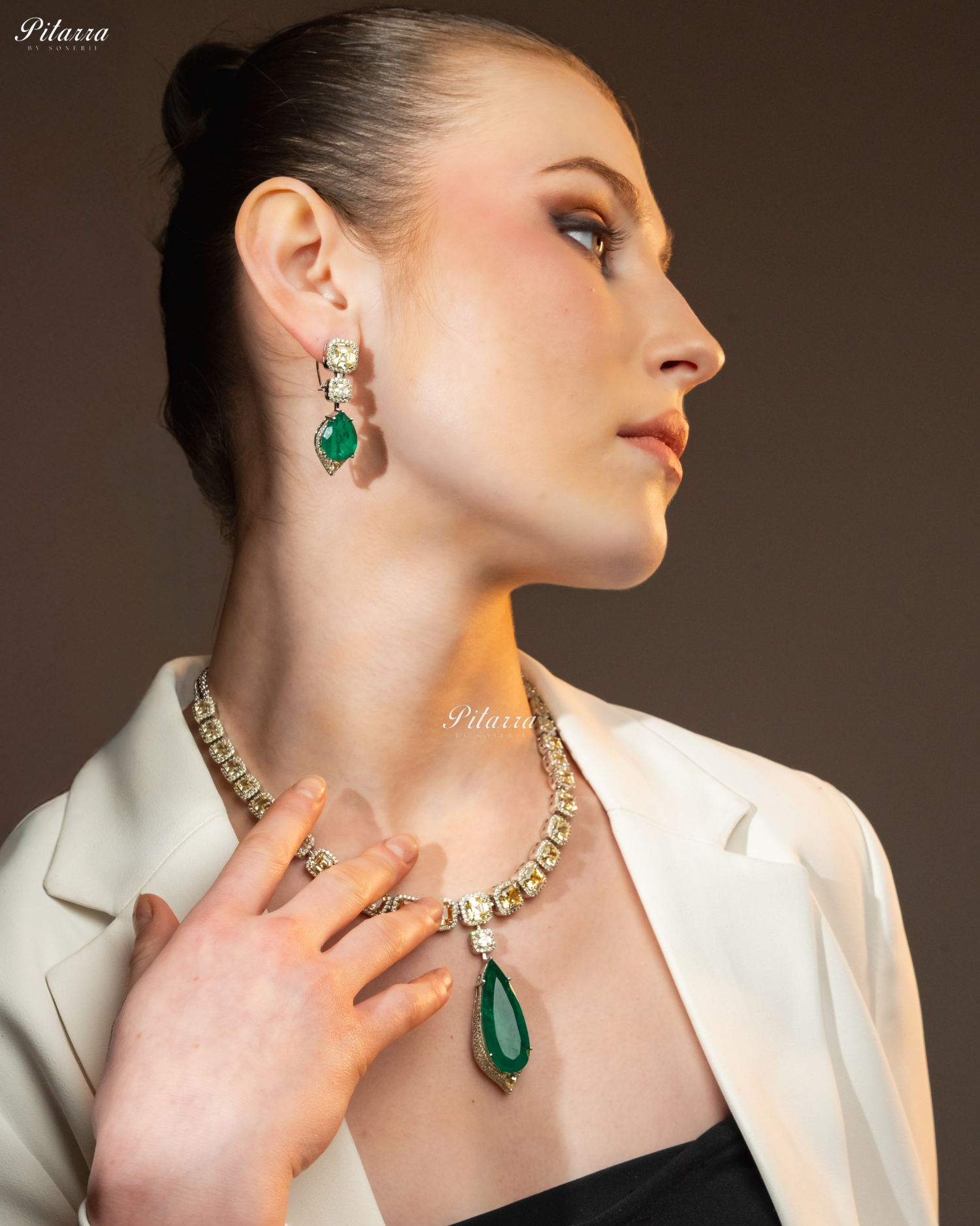 Emerald Crystals Cut Silver Plated Zircon Necklace Set