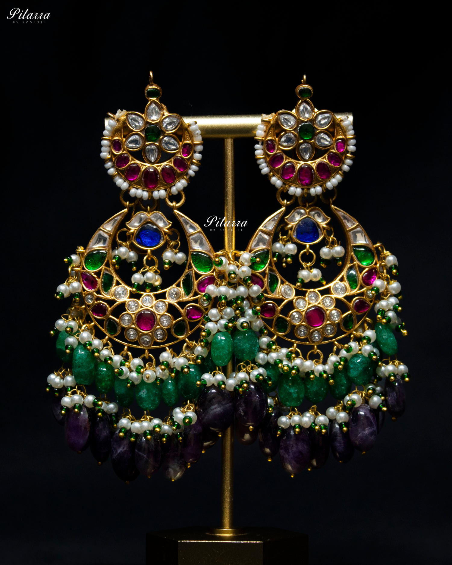 Multi Coloured Green Beads Exclusive Kundan Necklace Set