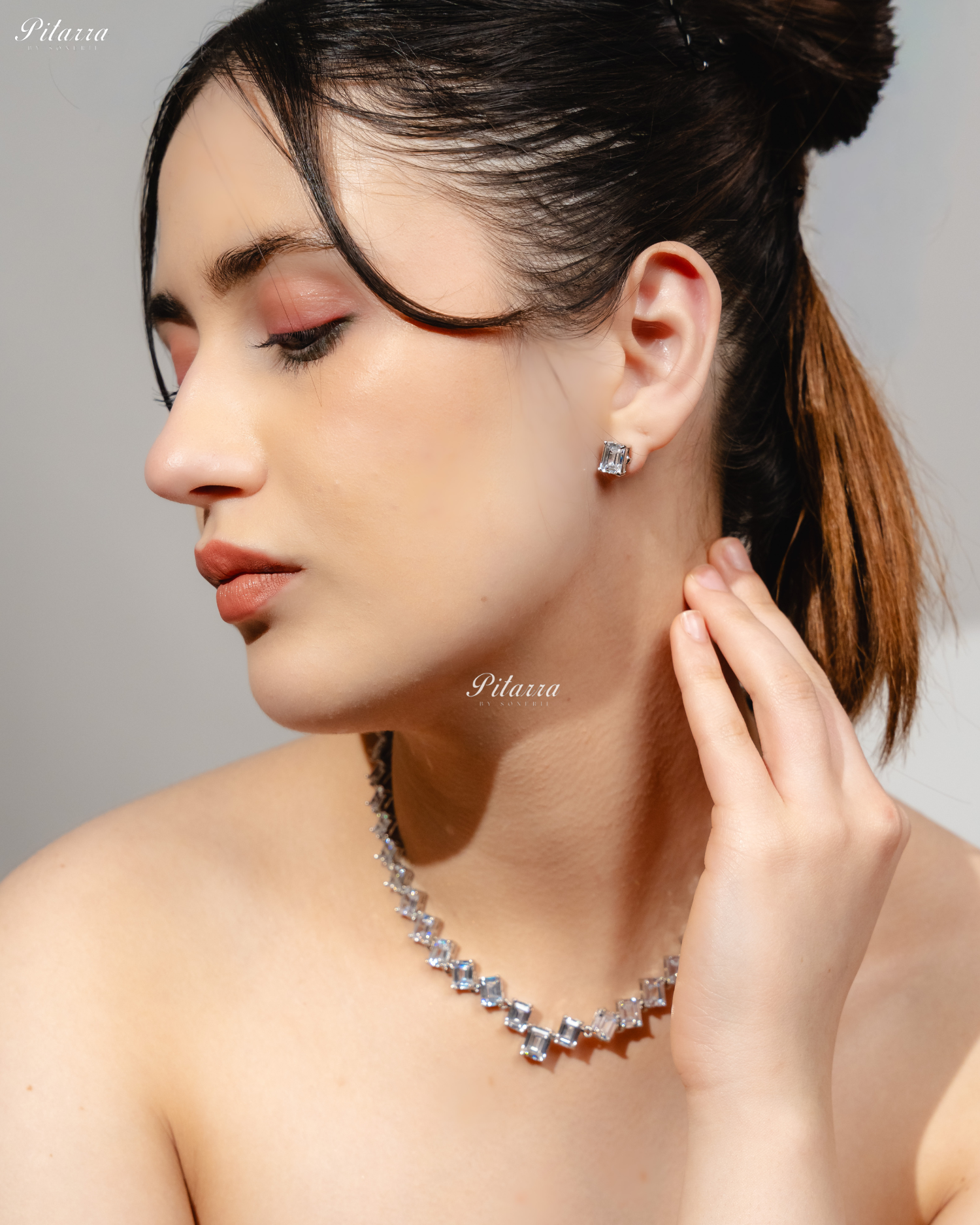 Small White Square Crystal CZ Necklace Set