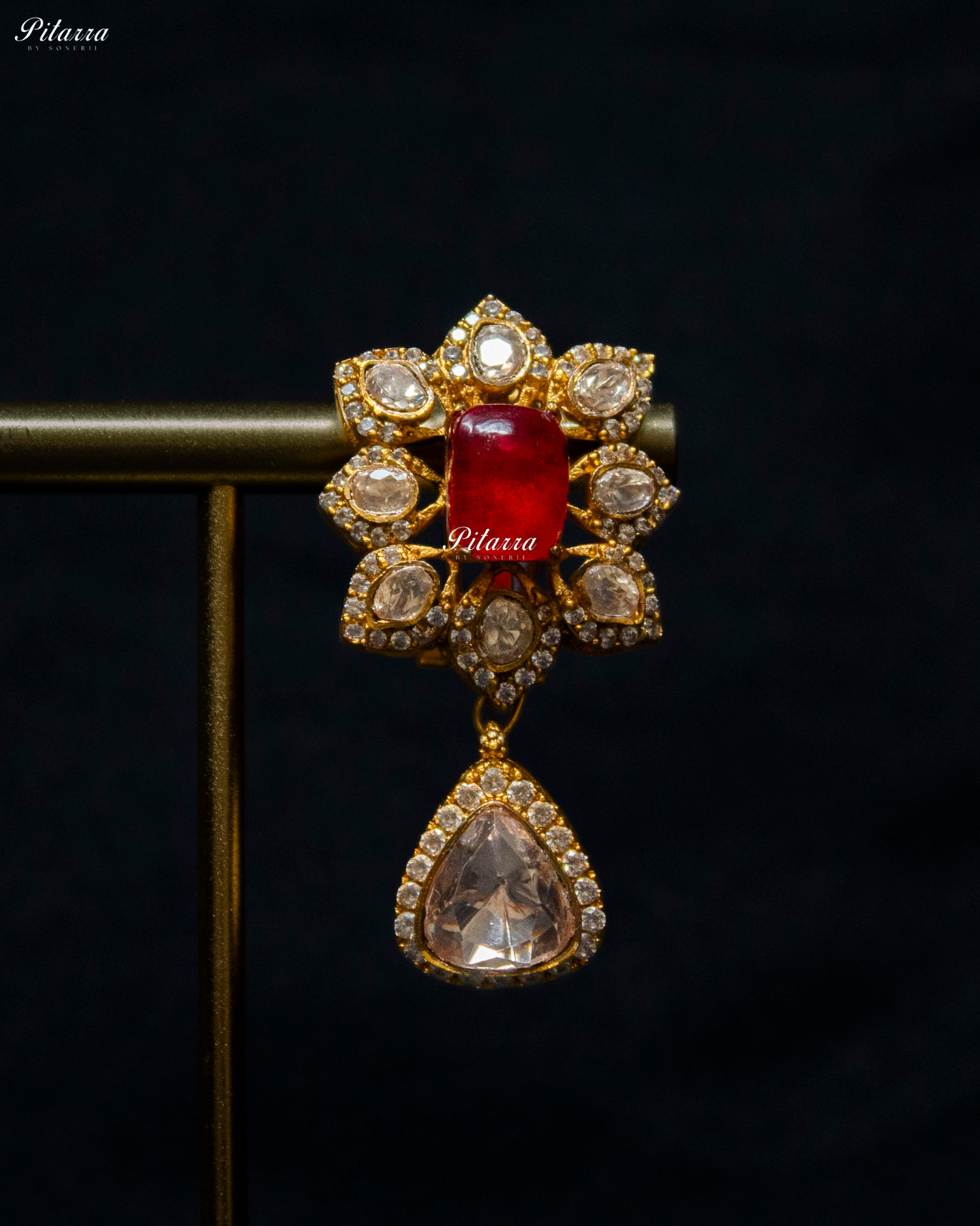 Red Square Stone Victorian Polki Kundan Necklace Set