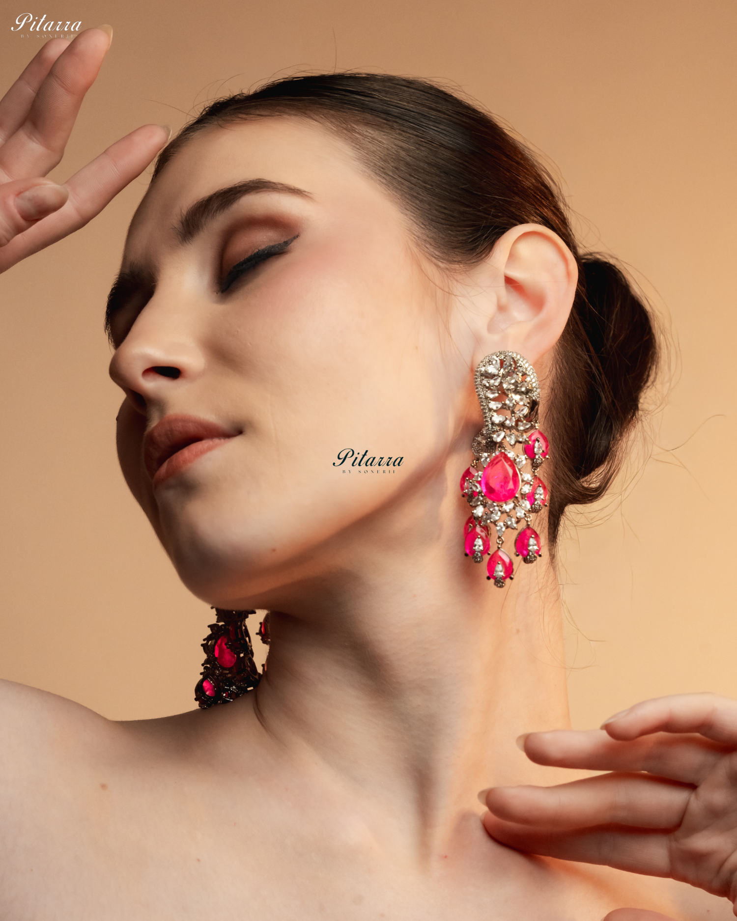 Pink Silver Polish CZ Crystal Dangler Earrings