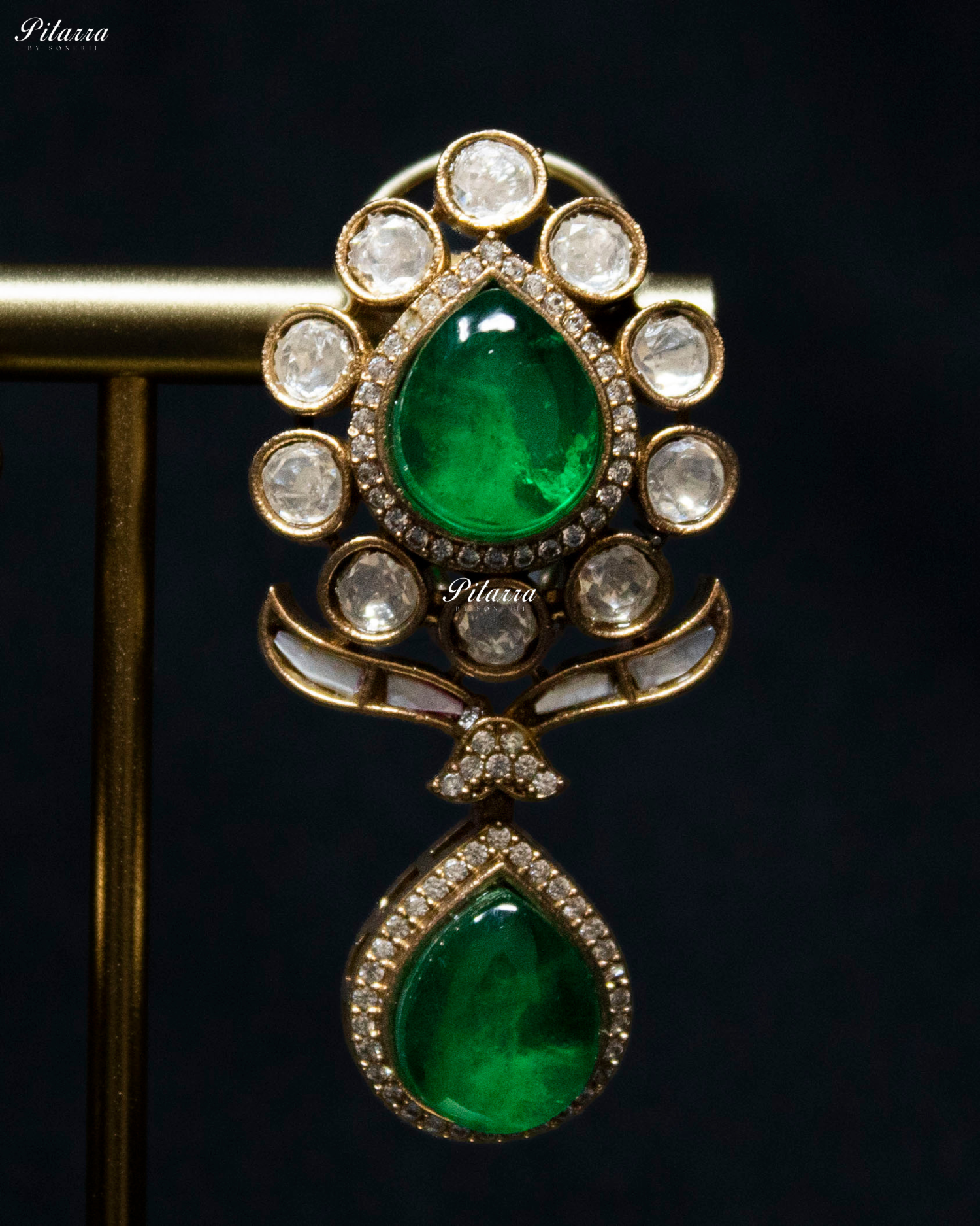 Emerald Drop White Line Victorian Polki Kundan Necklace Set