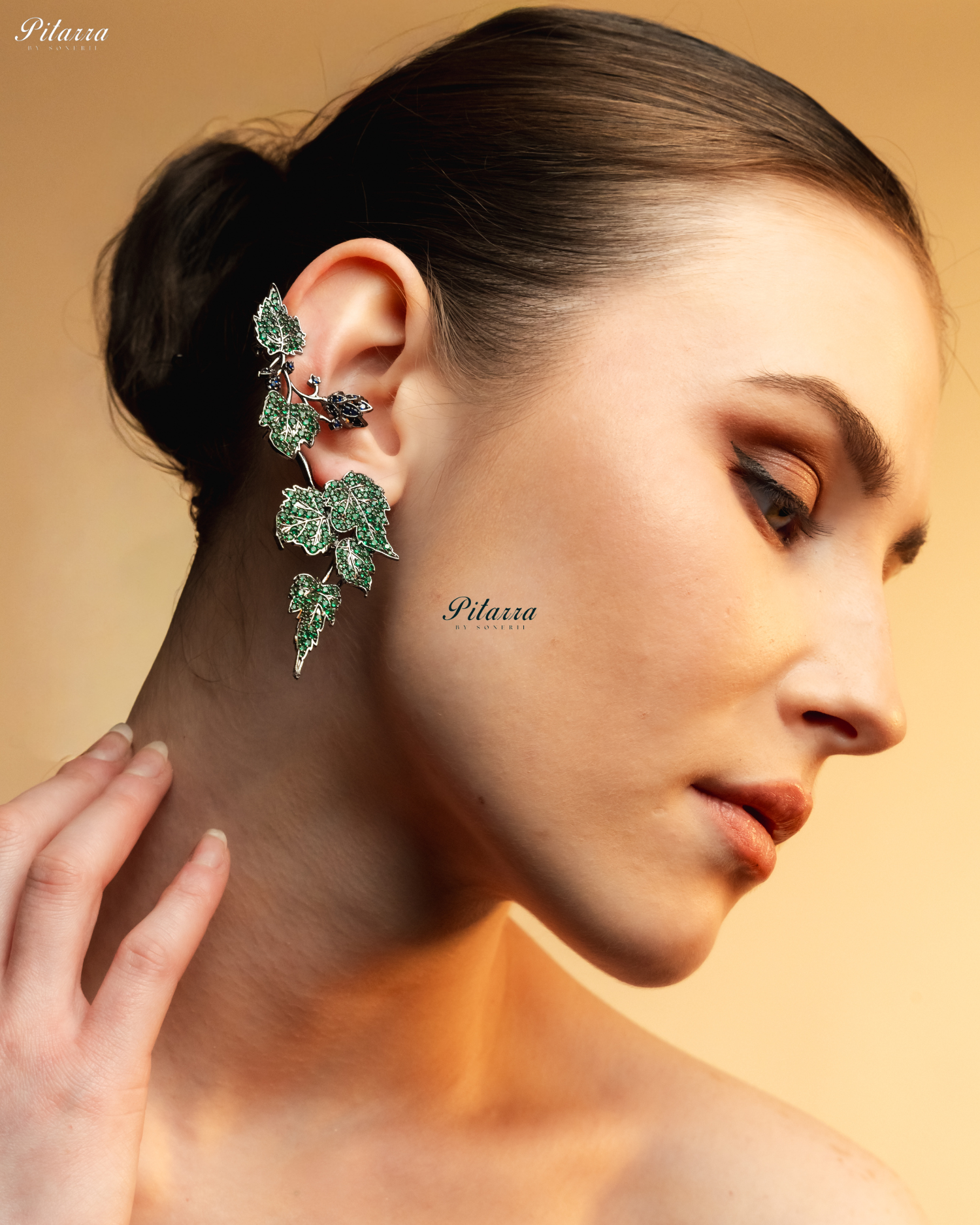 Emerald Unique Leaf Shaped Crystal Earrings