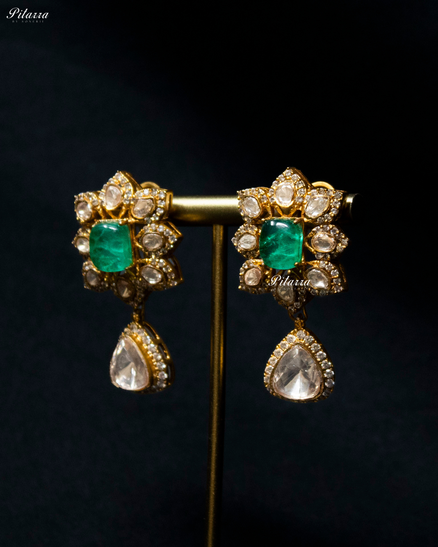 Green Square Stone Victorian Polki Kundan Necklace Set