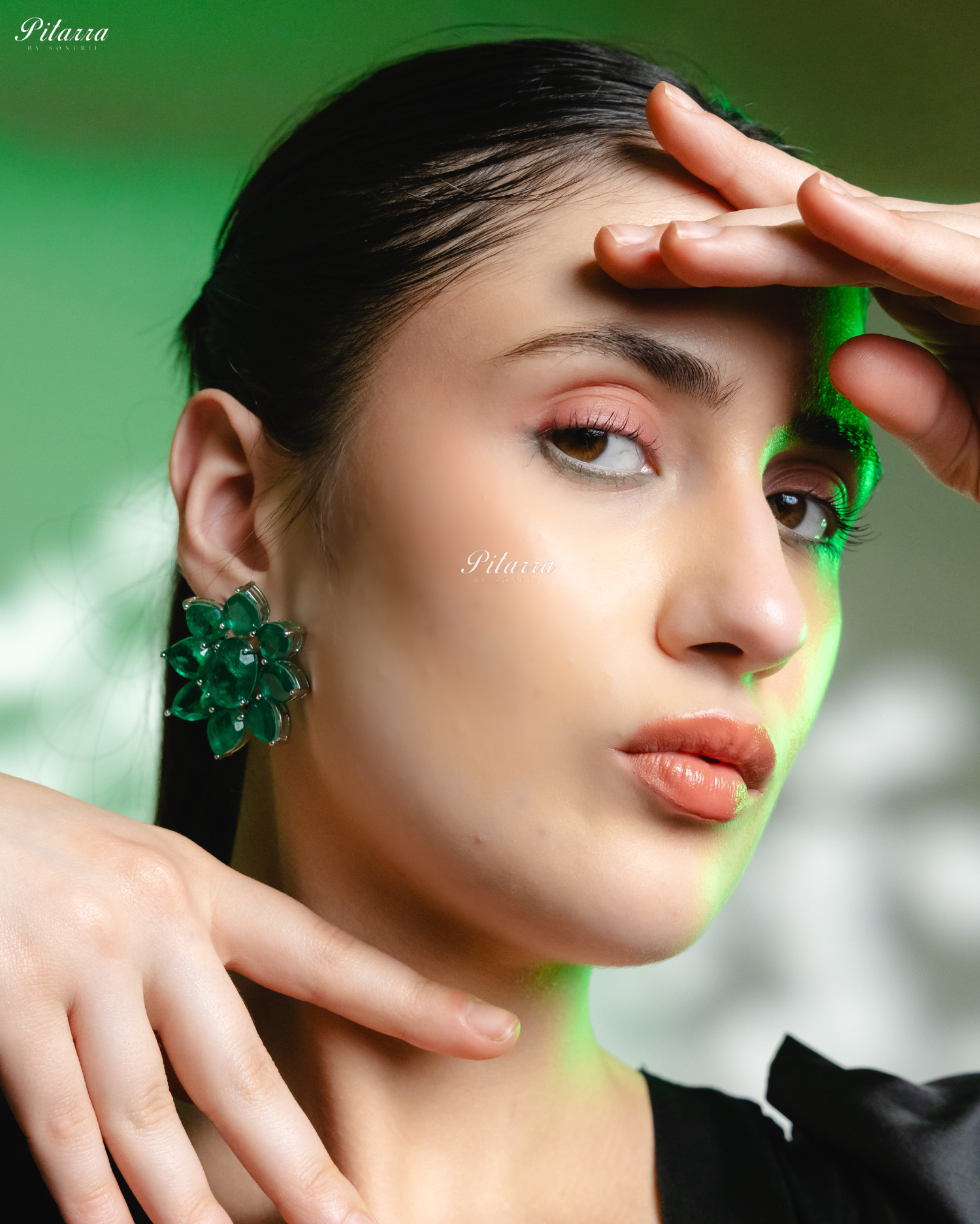 Emerald Floral Emerald Petals CZ Doublet Stud Earrings