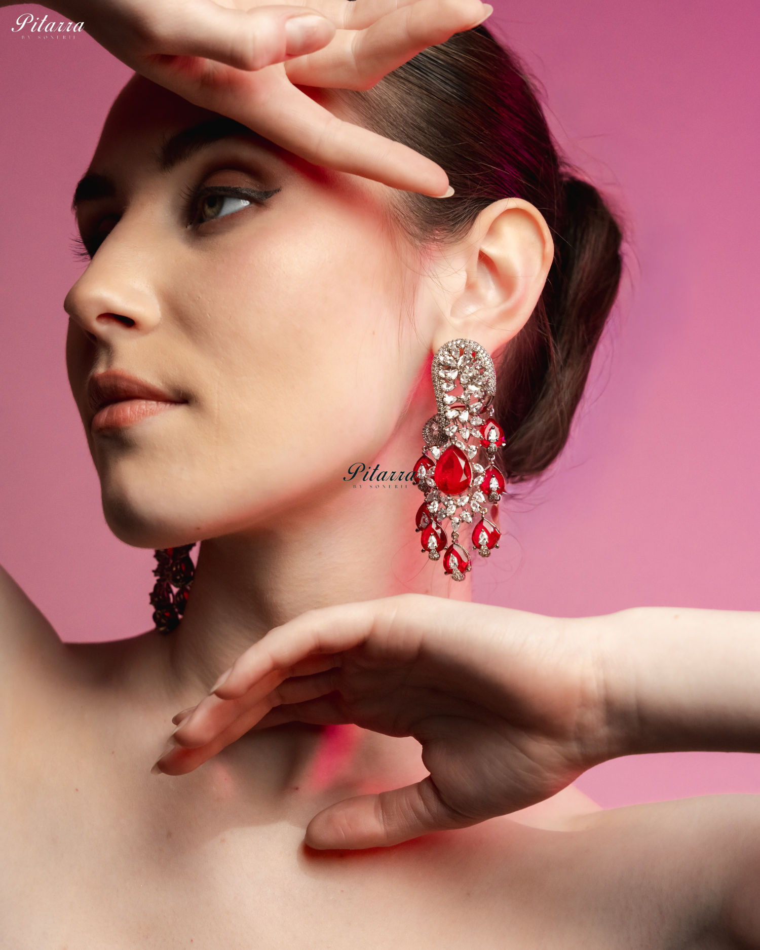 Red Silver Polish CZ Crystal Dangler Earrings