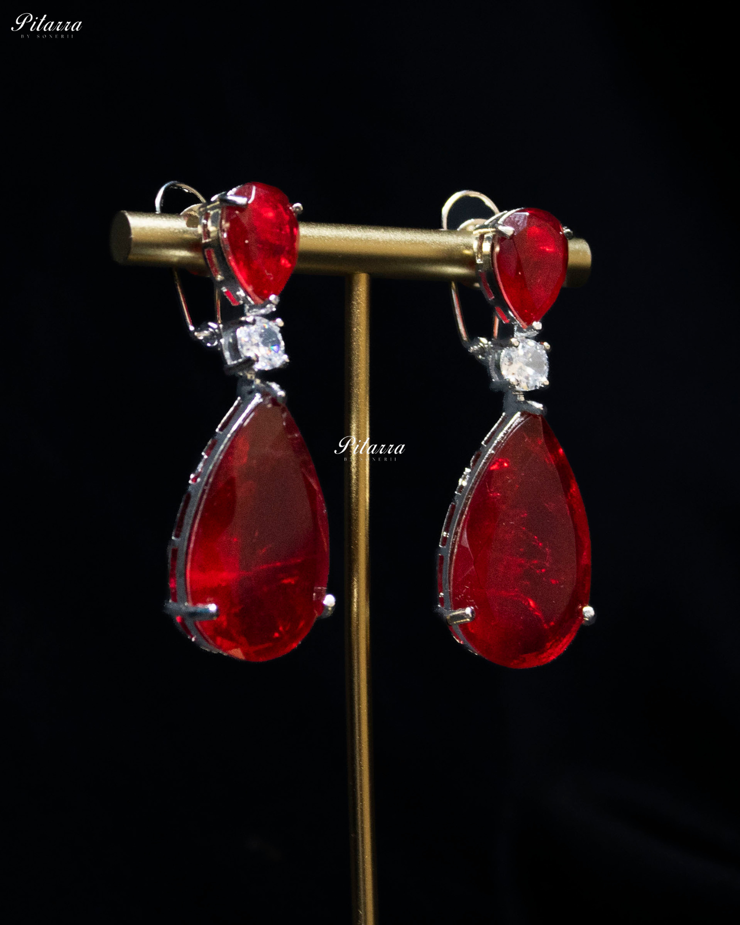 Red Tear Drop Shaped Crystal Necklace Set