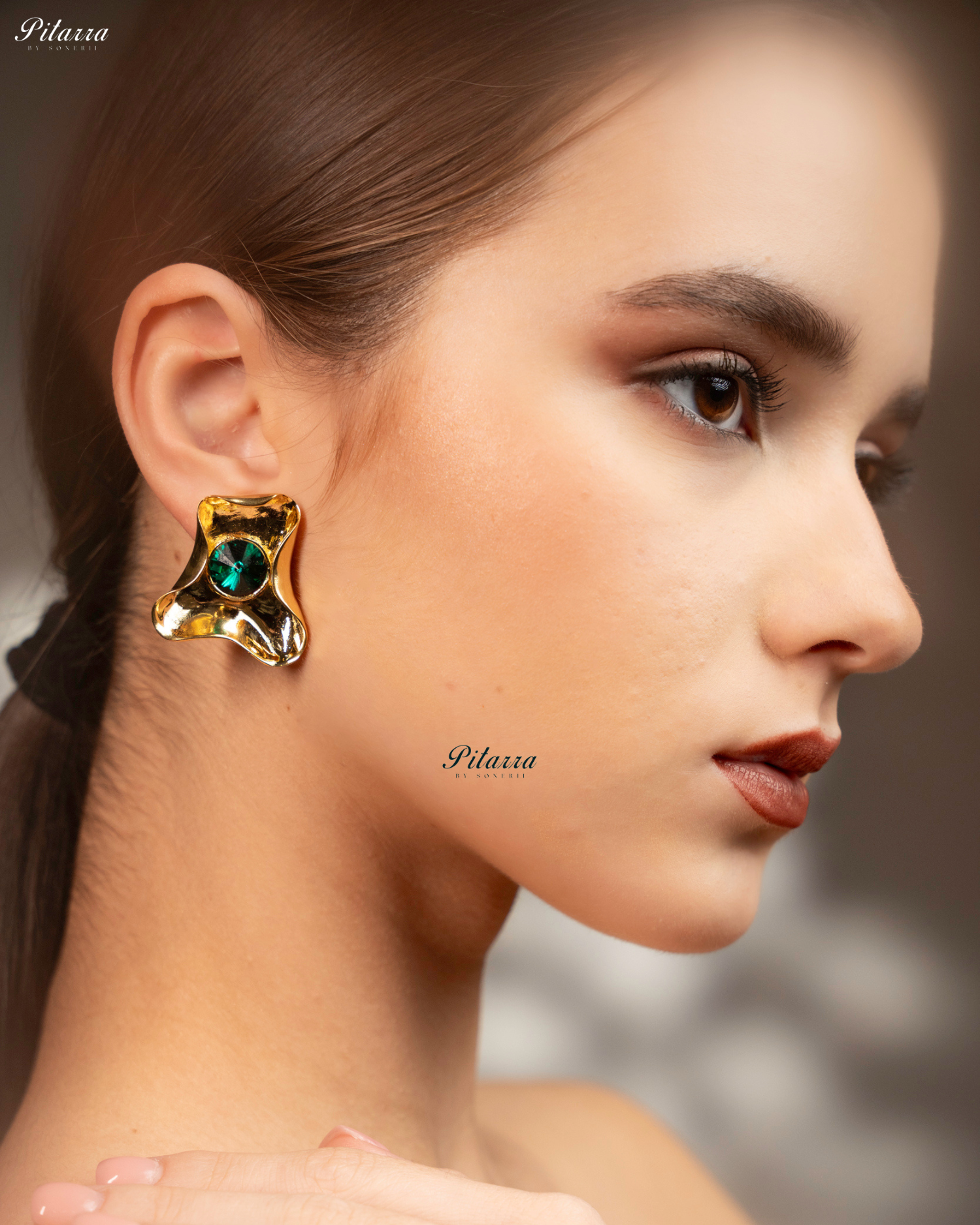 Emerald Stone Gold Plated Trendy Stud Earrings