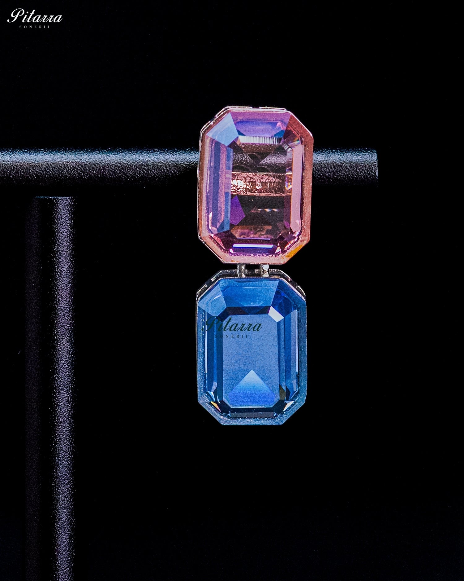 Pink and Blue Emerald Cut Crystal Drop Earrings