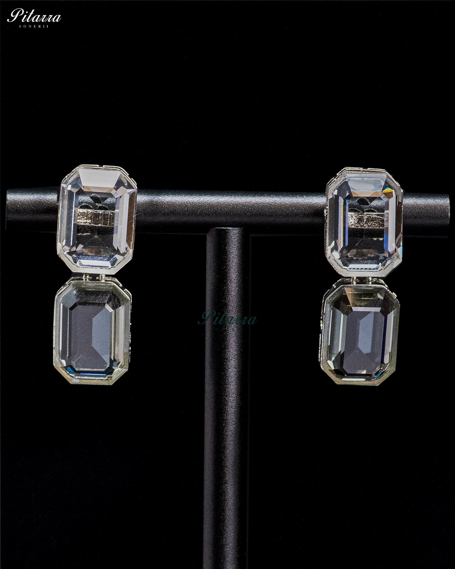 White and Grey Emerald Cut Crystal Drop Earrings