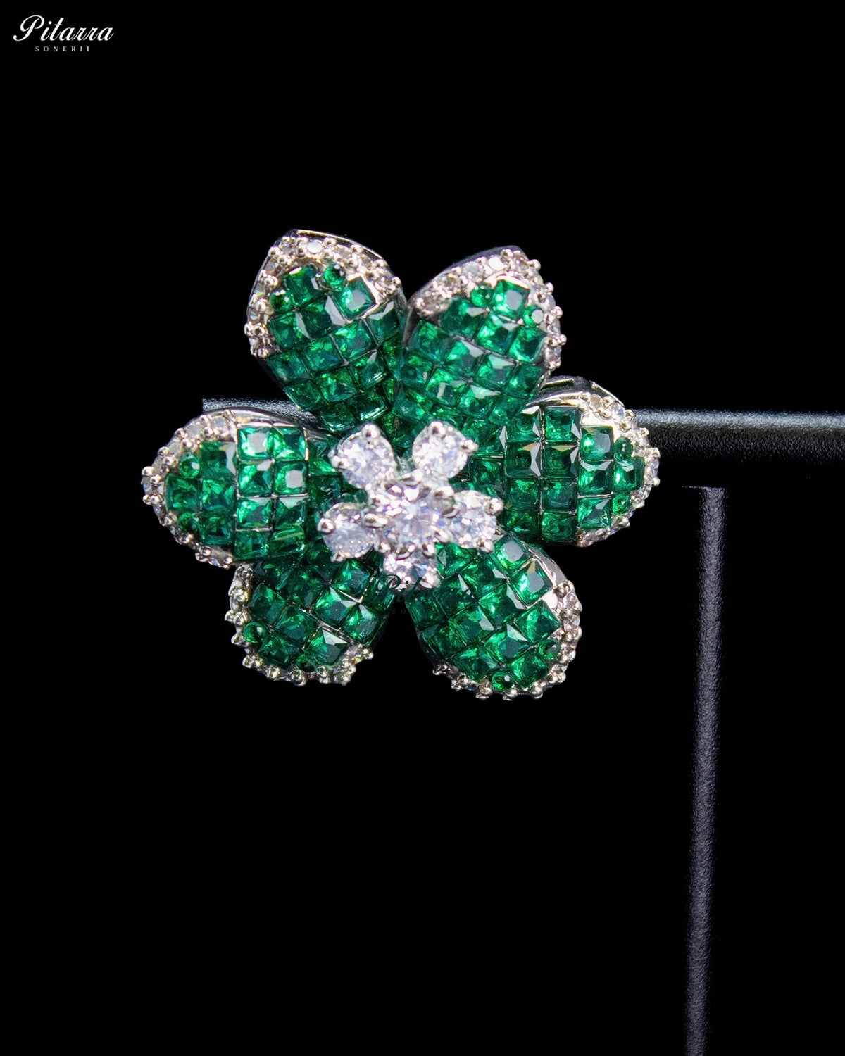 Emerald Green Crystal Flower Stud Earrings