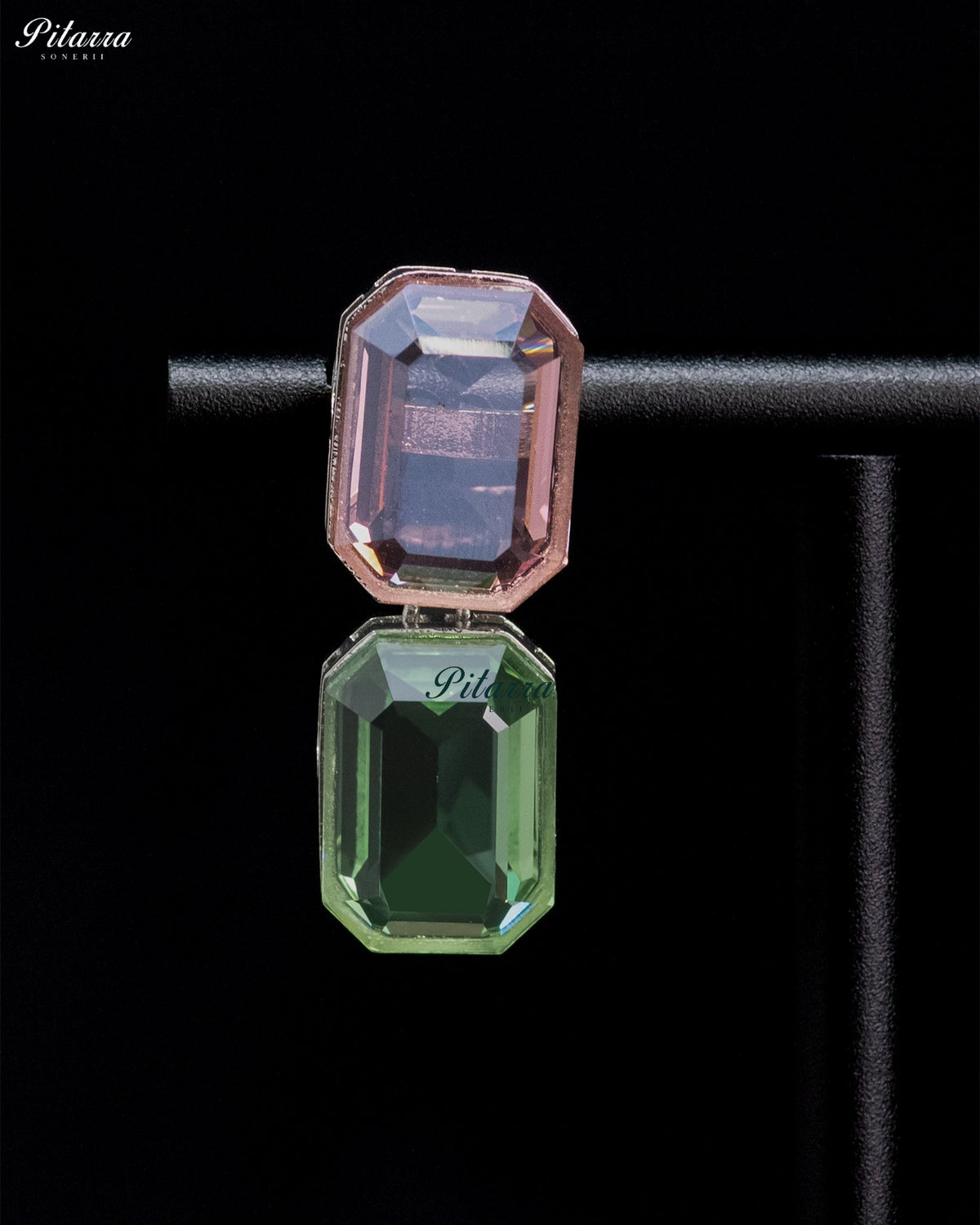 Pink and Green Emerald-Cut Crystal Drop Earrings