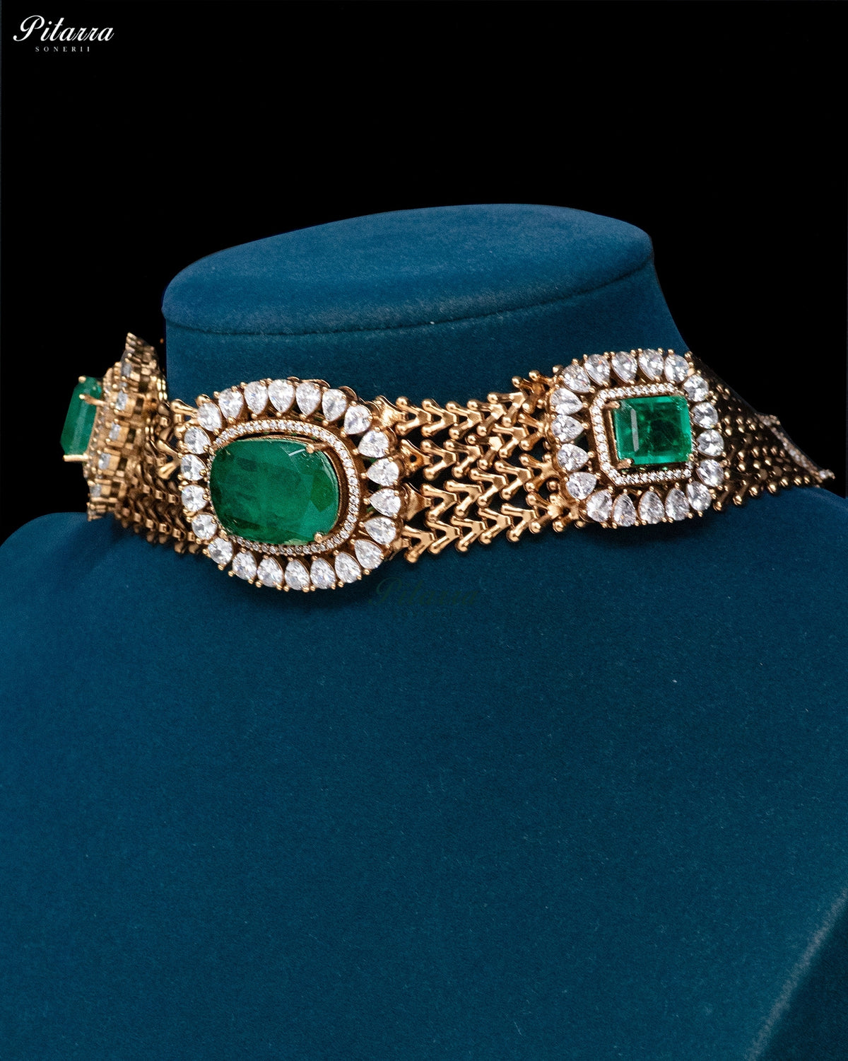 Emerald Green Stone Kundan Choker Set