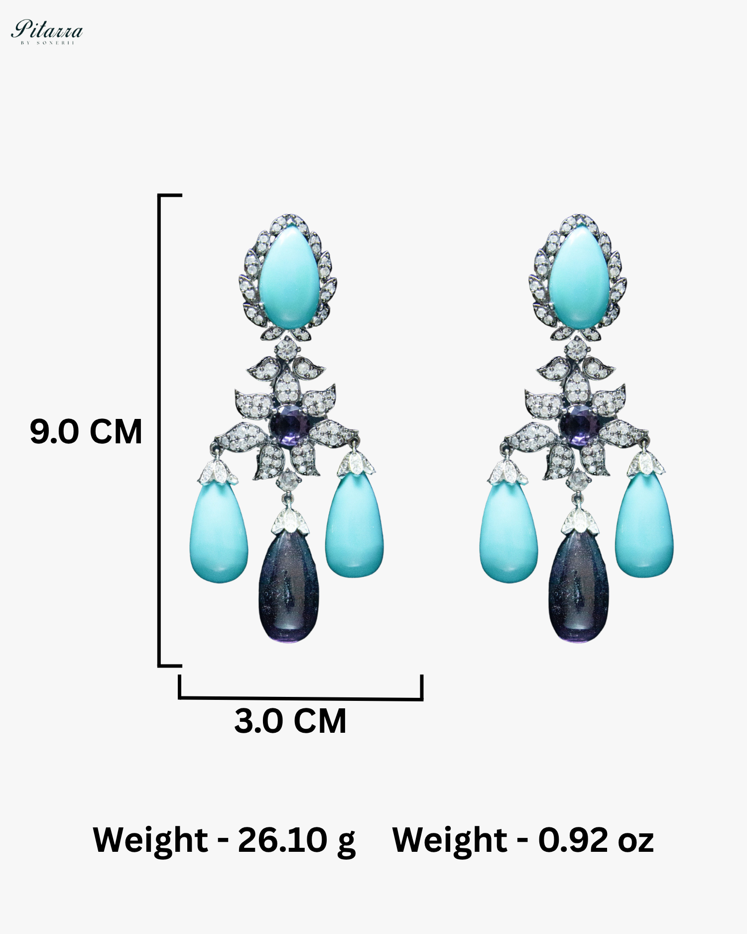 Blue Firoza and Amethyst Statement Crytsal Dangler Earrings