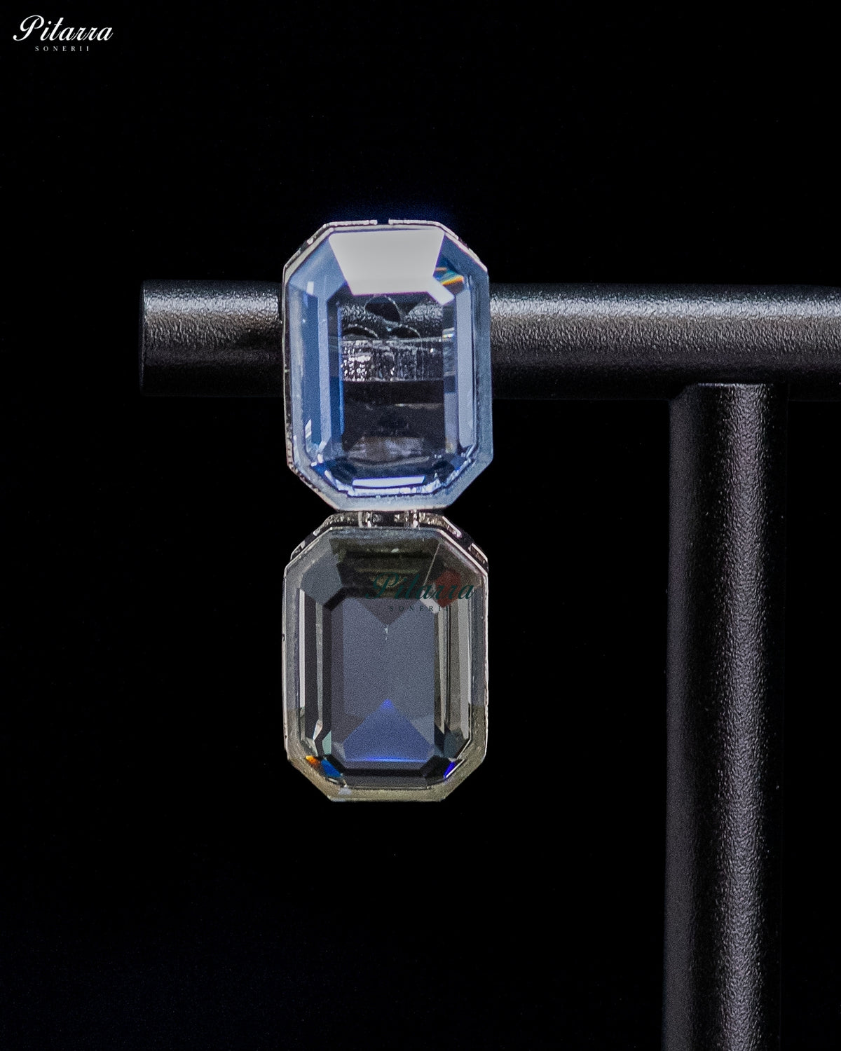 Blue and Smoky Grey Emerald-Cut Crystal Drop Earrings