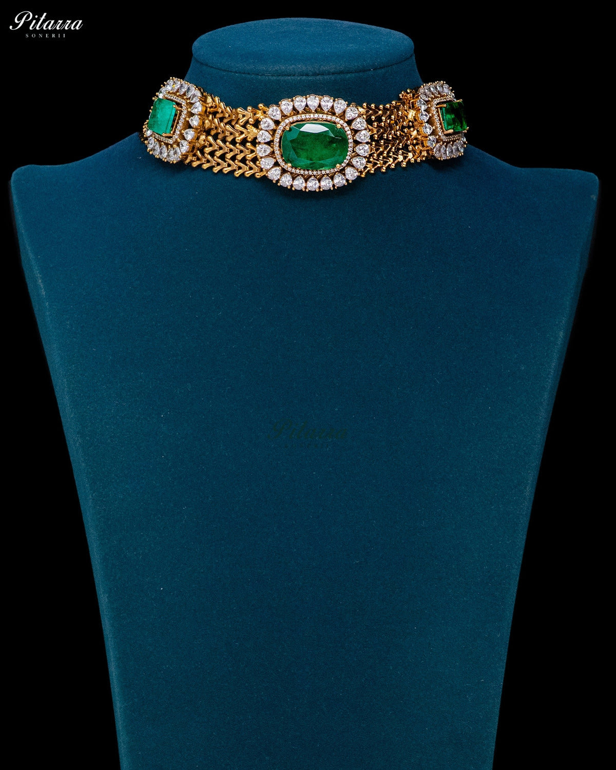 Emerald Green Stone Kundan Choker Set