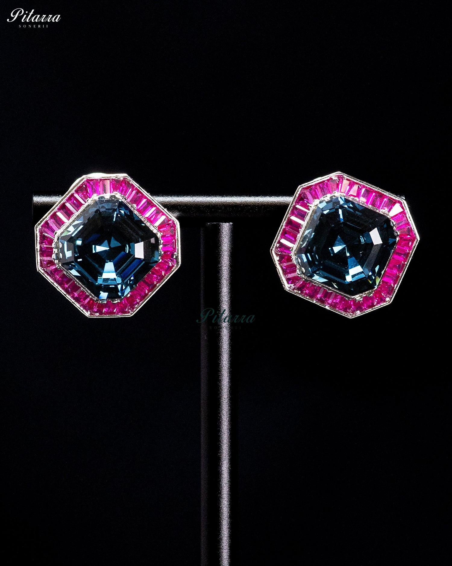 Royal Blue And Pink Octagonal Crystal Statement Ring