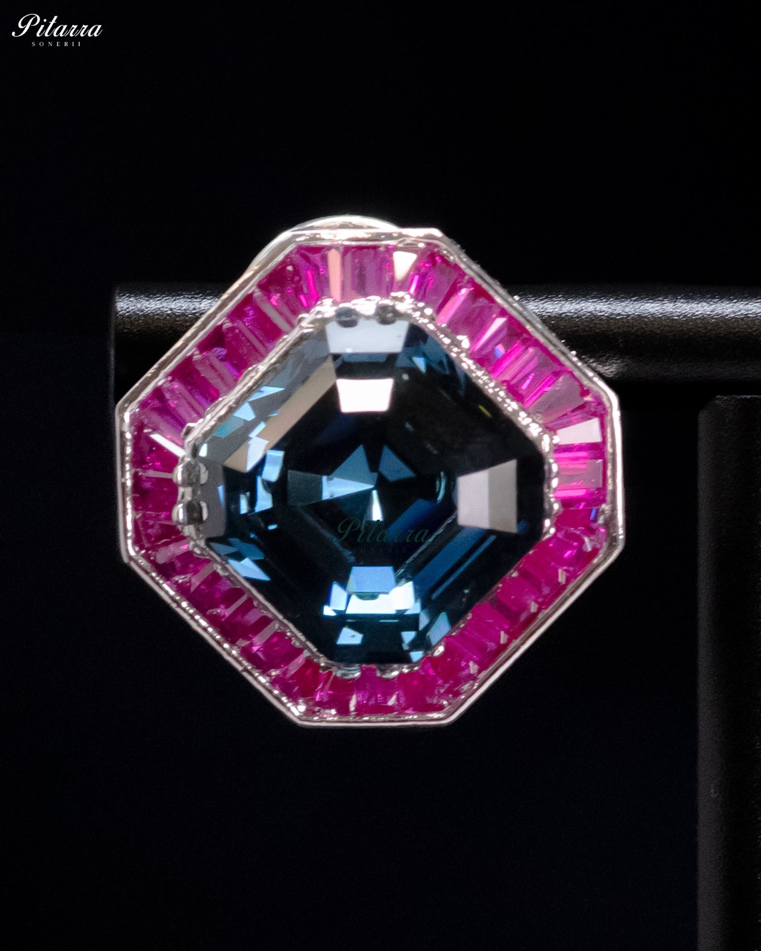 Royal Blue And Pink Octagonal Crystal Statement Ring
