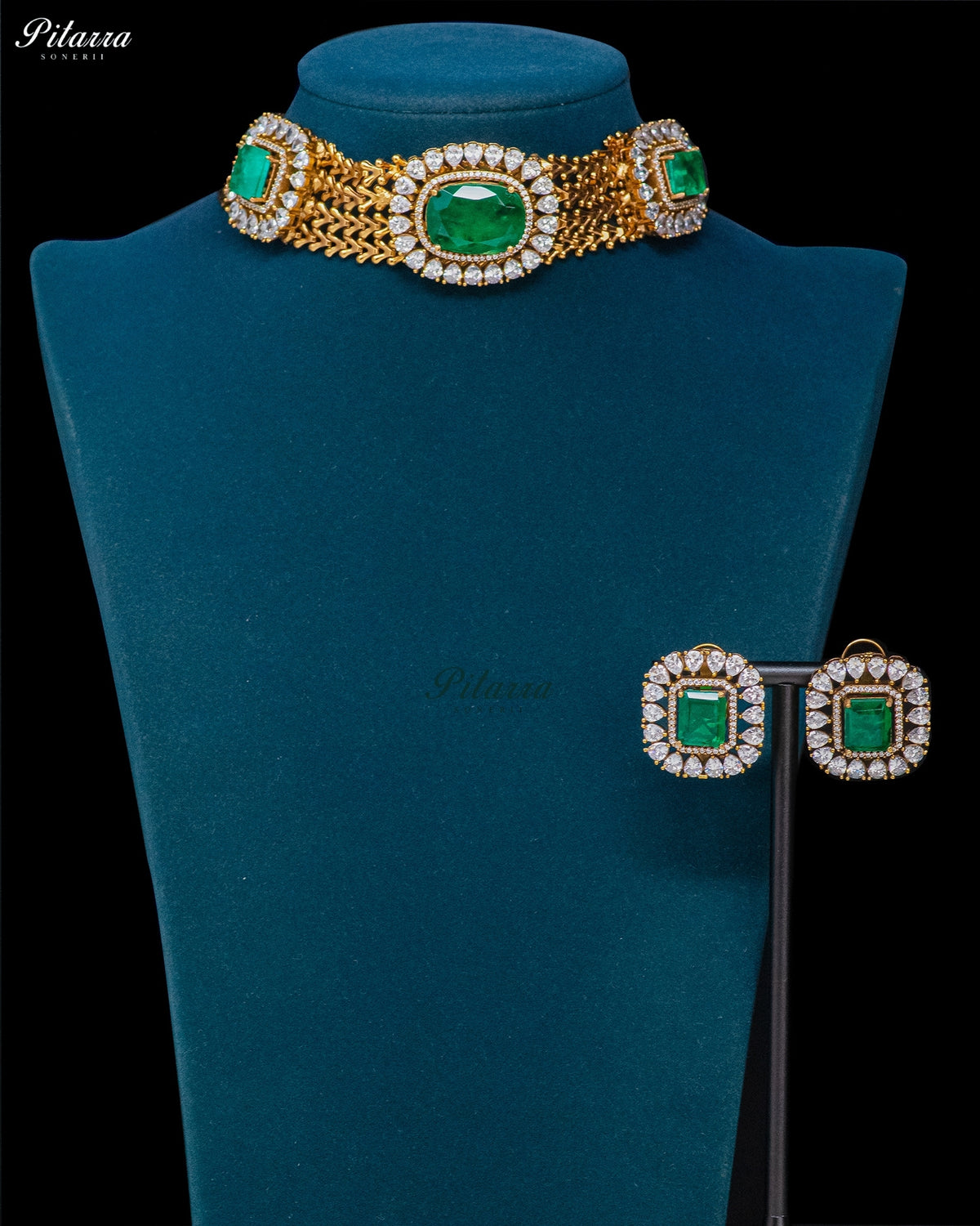 Emerald Green Stone Kundan Choker Set