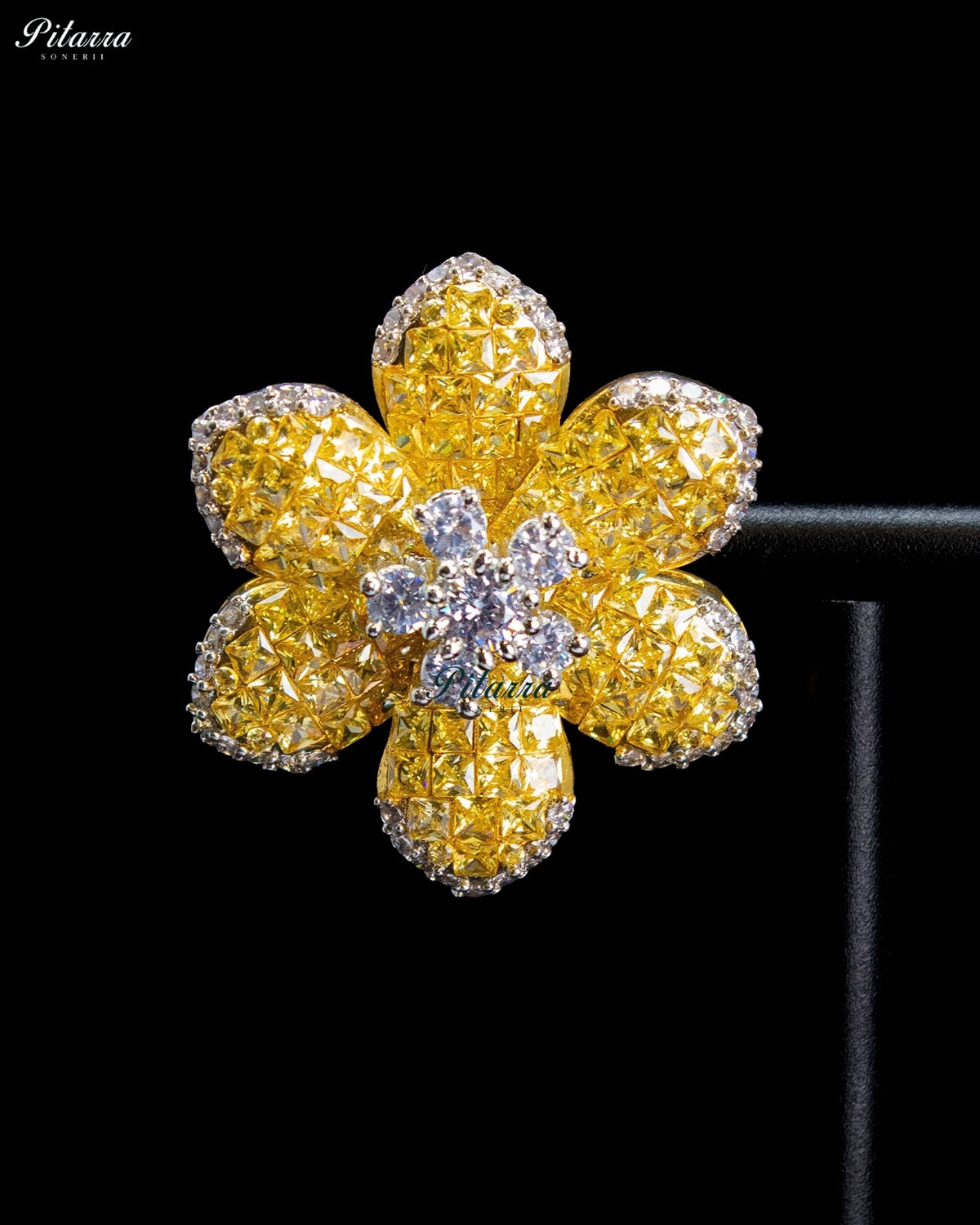 Golden Yellow Crystal Flower Stud Earrings