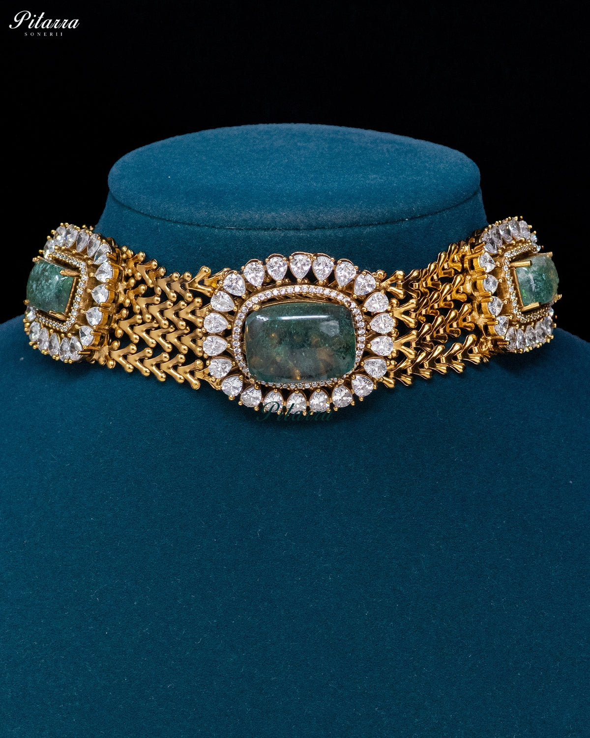 Smoky Green Stone Kundan Choker Set