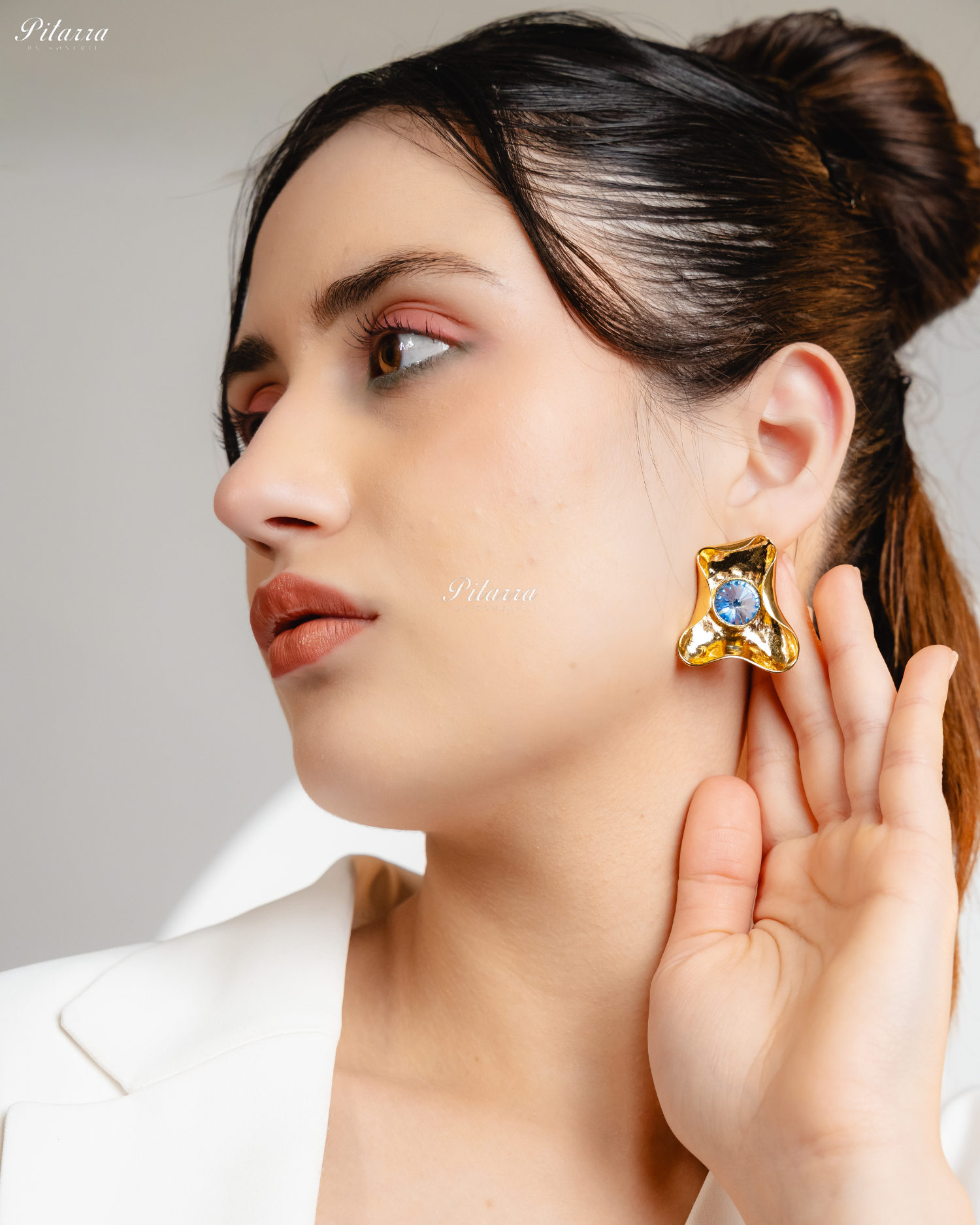Blue Stone Gold Plated Trendy Stud Earrings