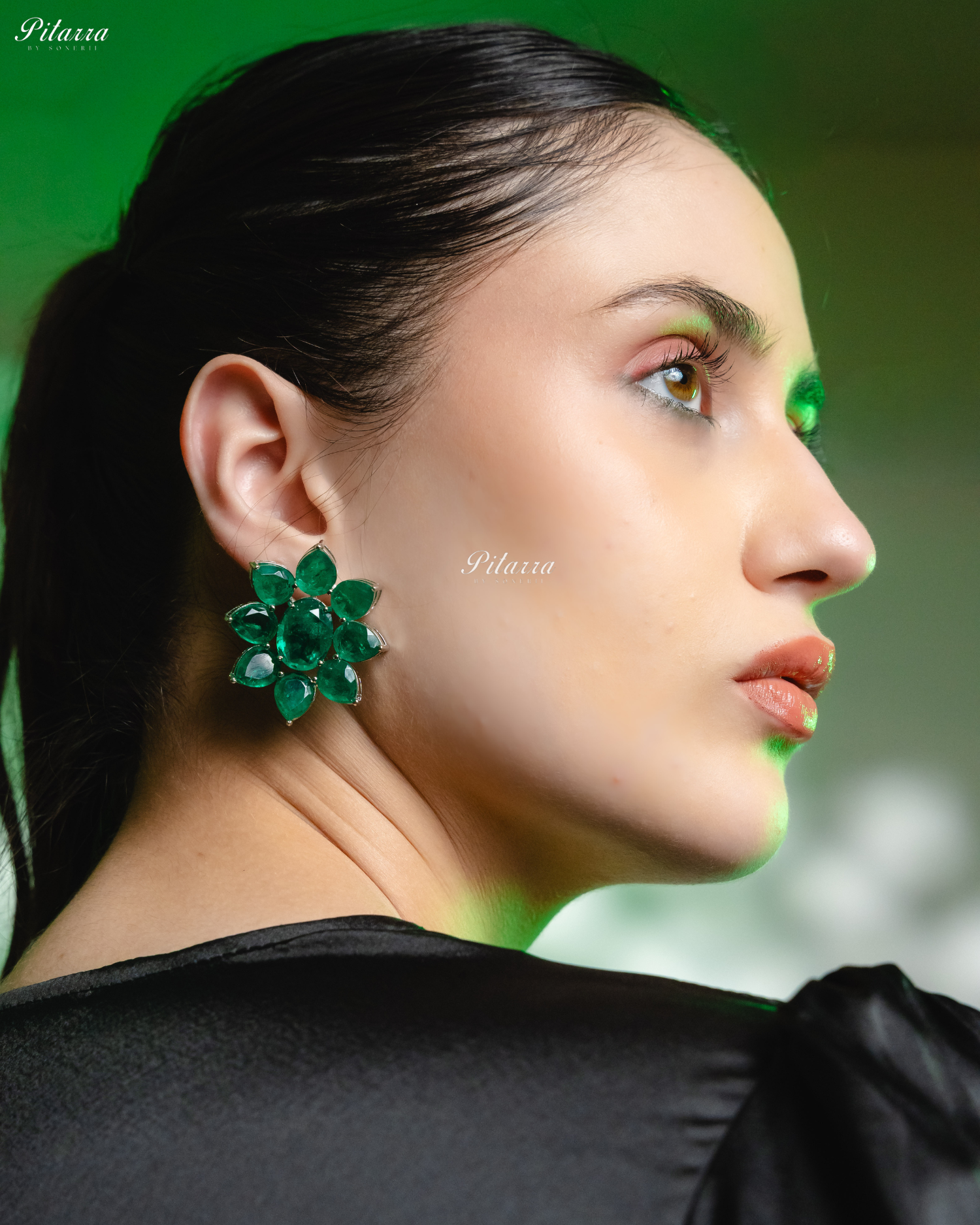 Emerald Floral Emerald Petals CZ Doublet Stud Earrings