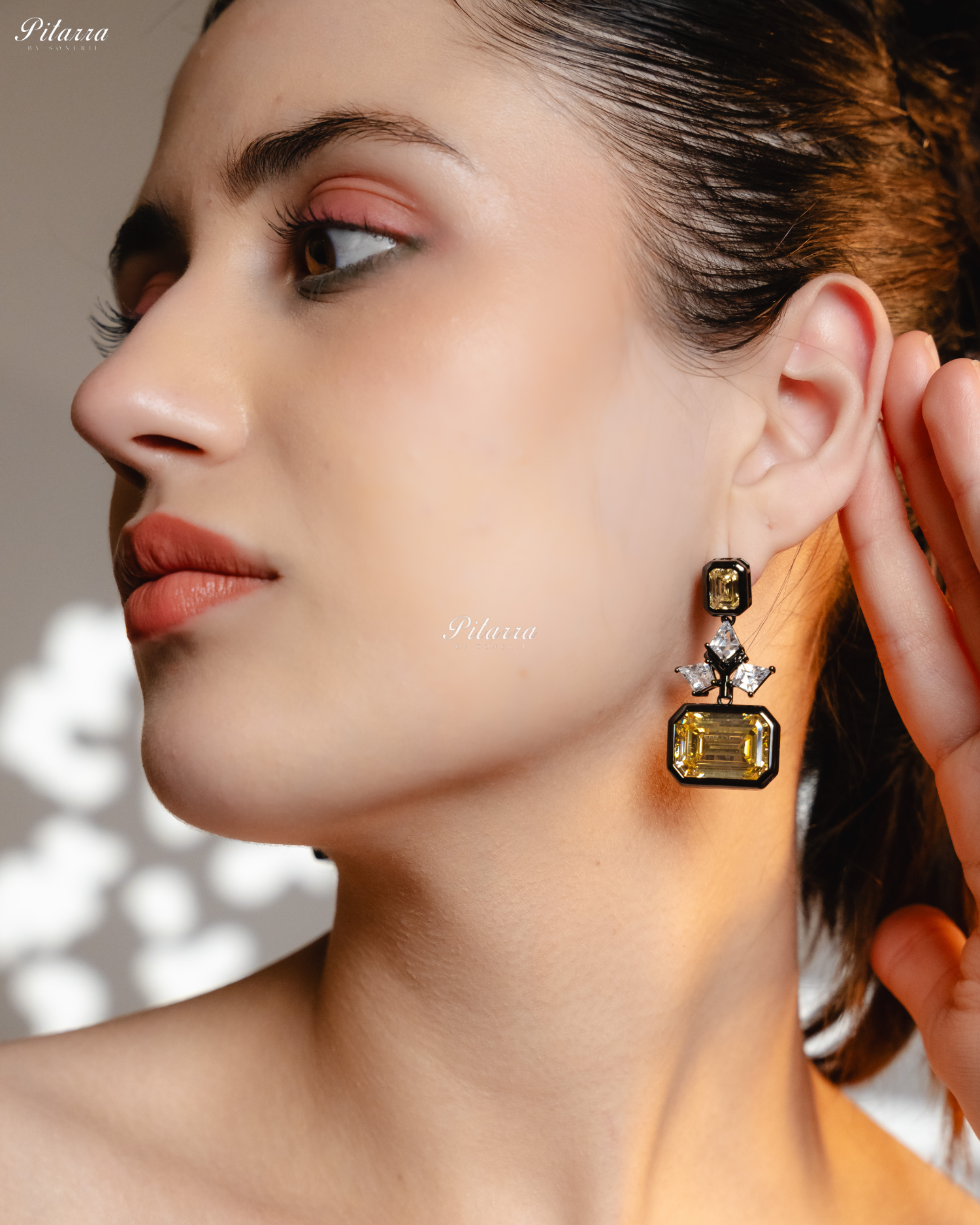 Yellow Bright Stone Crystal 92.5 Silver Drop Earrings