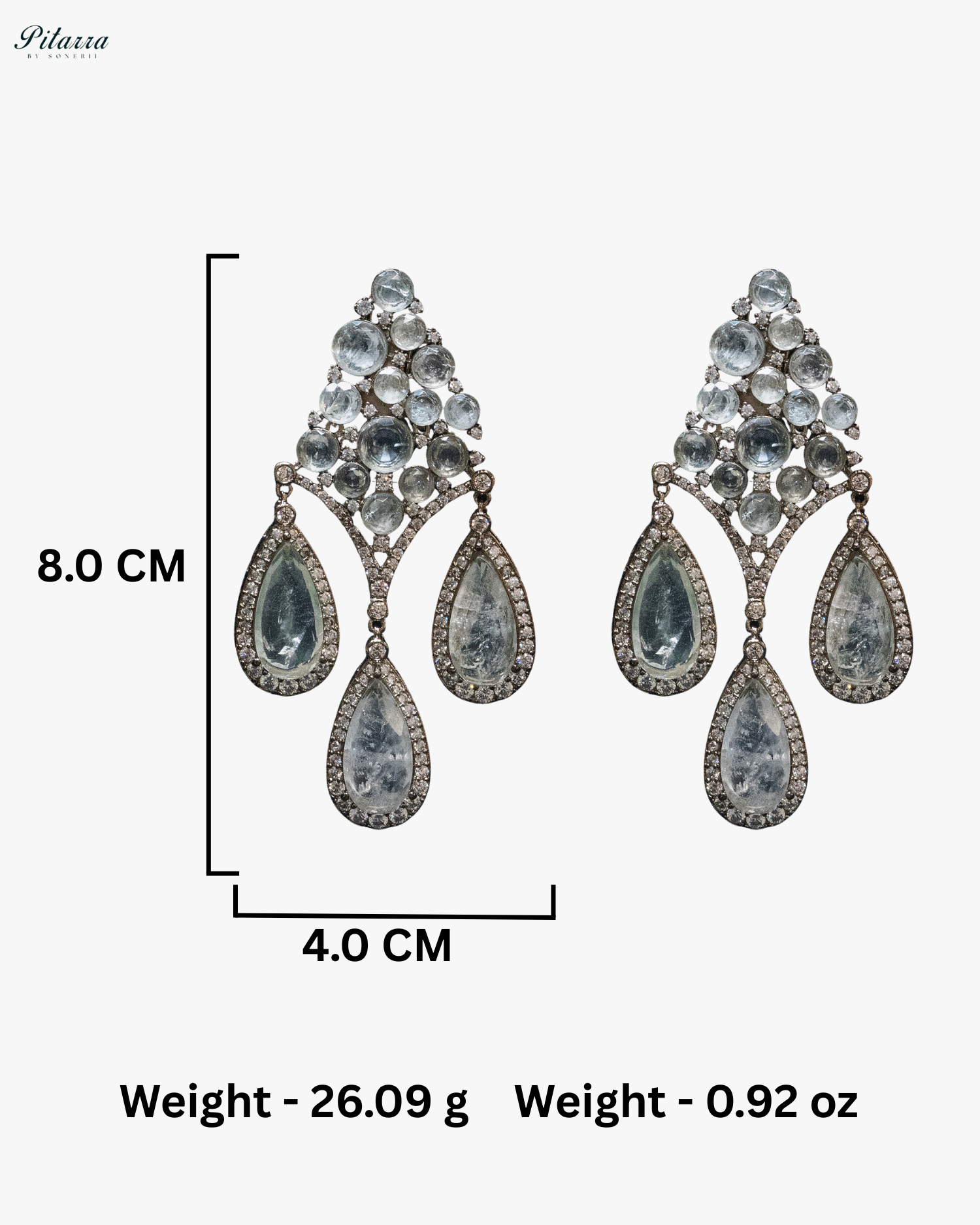 White Stone Three Teardrop Golden Finish CZ Crystal Dangler Earrings
