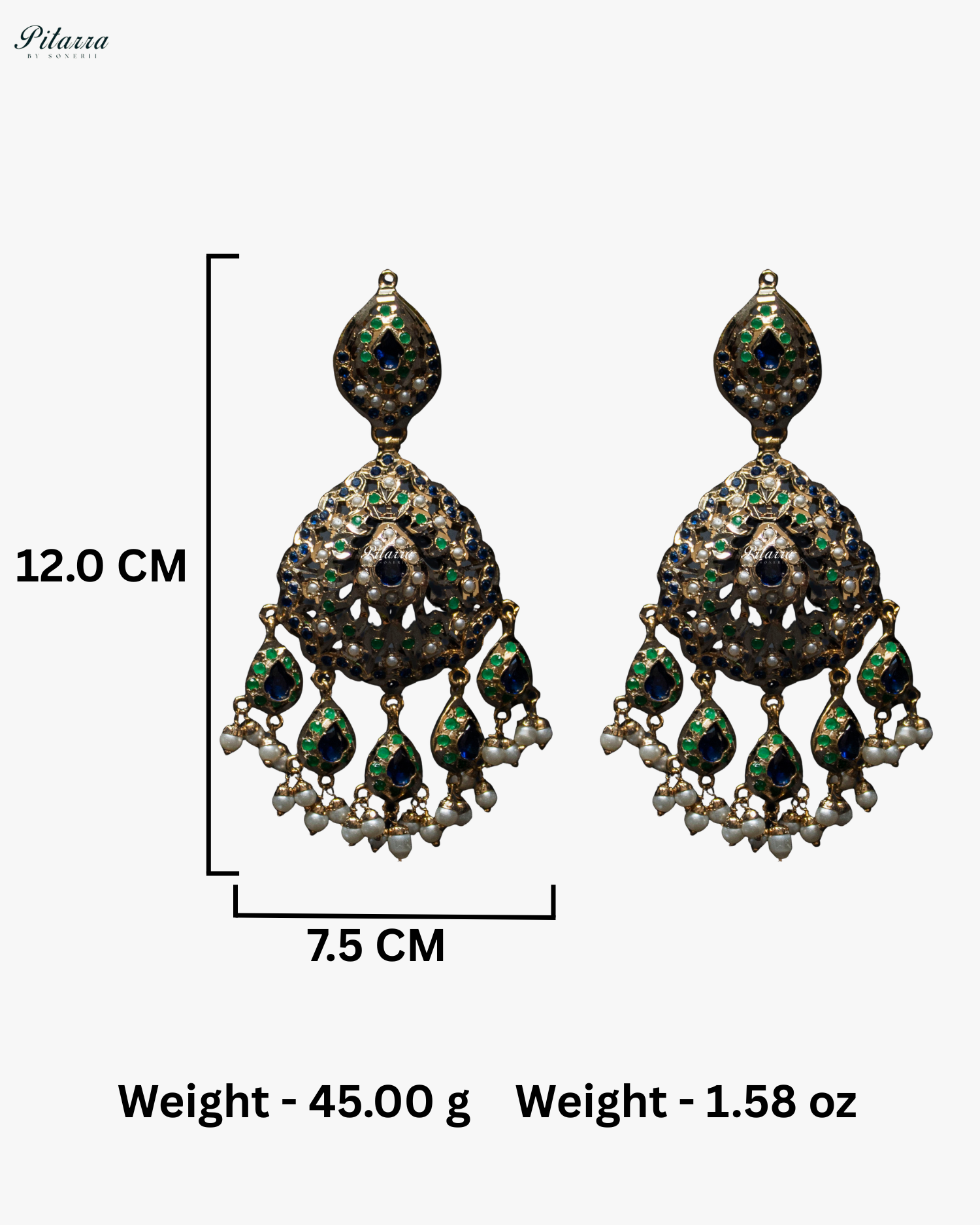 Emerald Blue Studed Stone Handcrafted Chandbali Earrings