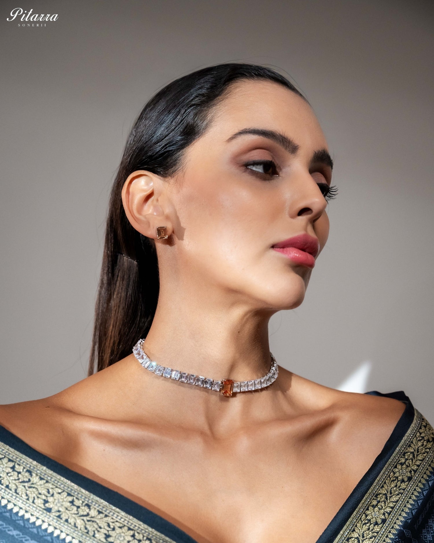 Champagne Baguette Diamond Tennis Choker Set