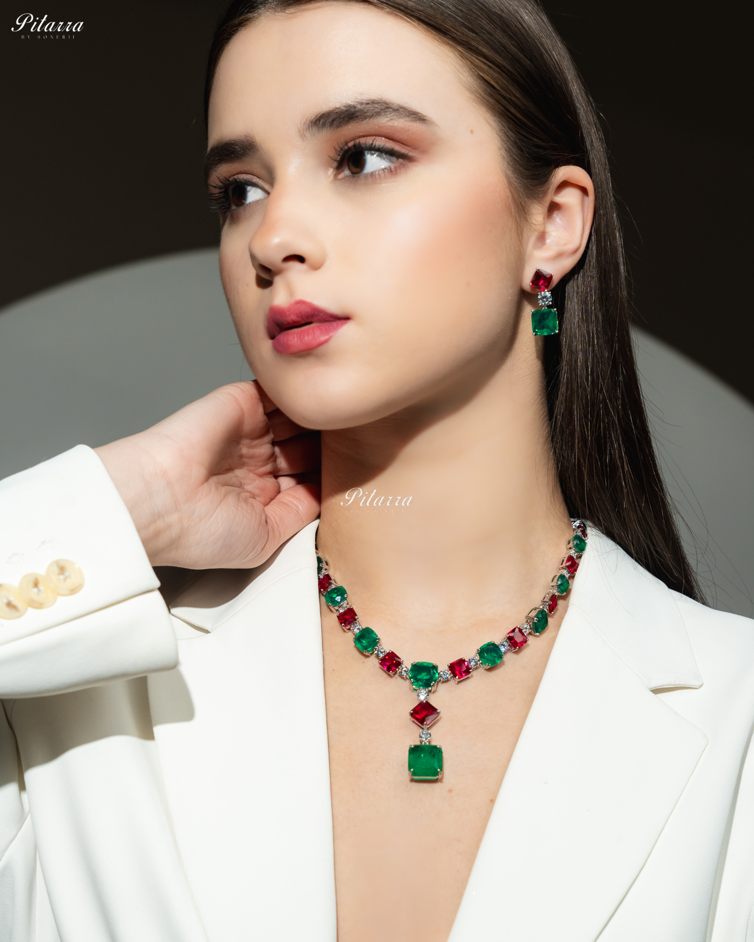 Pink and Emerald Magnifica 92.5 Silver Necklace Set