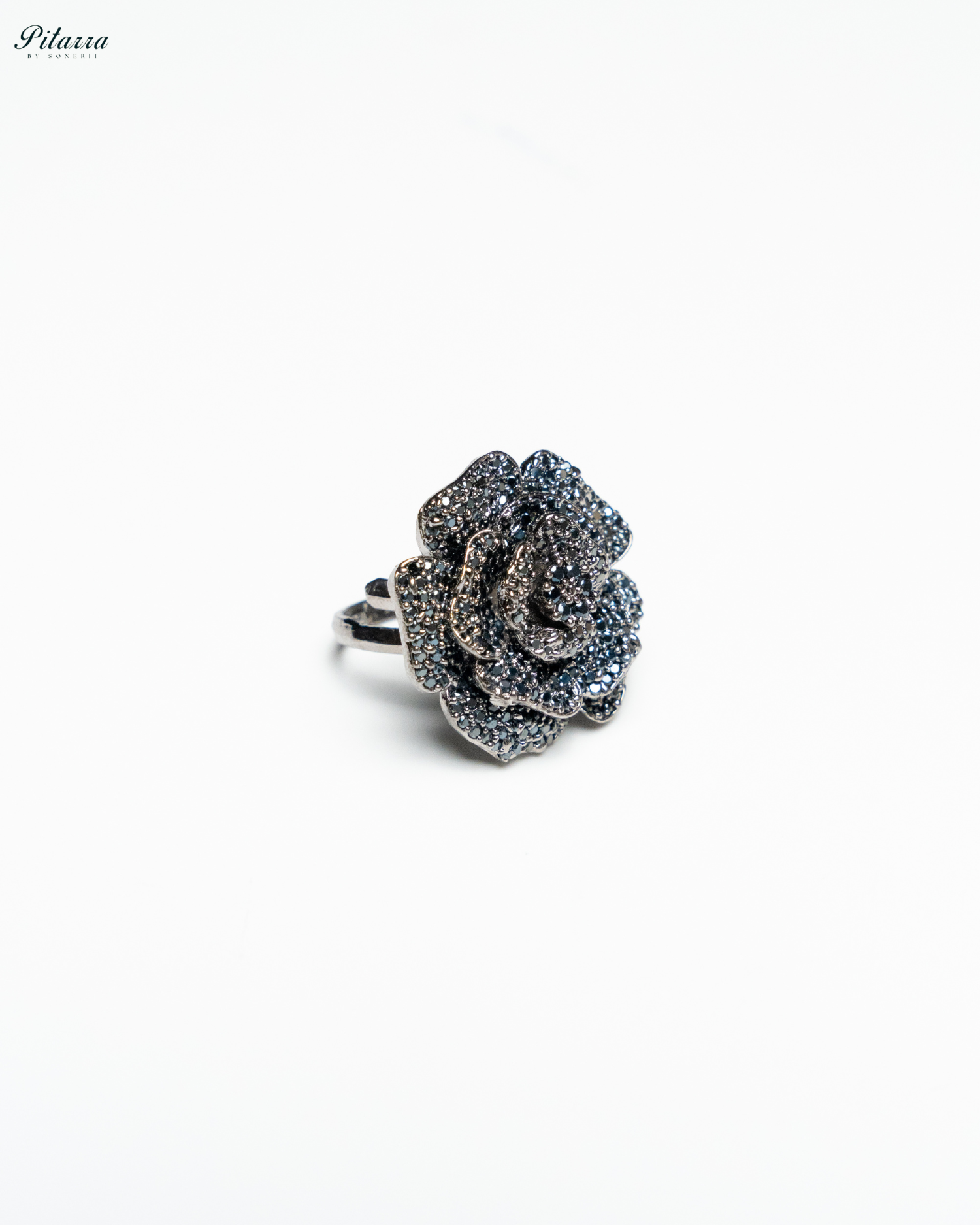 Black Tone Flower CZ Choker Set with Ring
