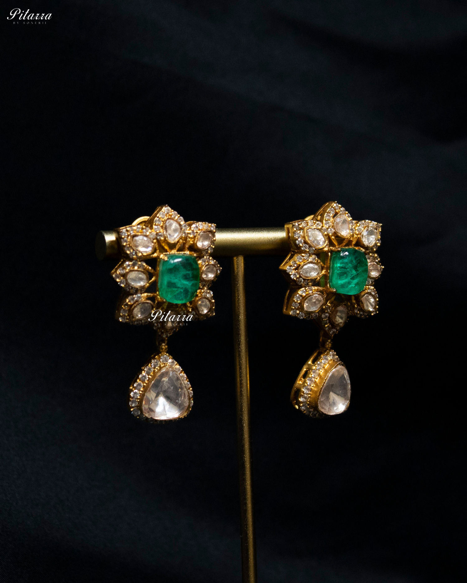 Green Square Stone Victorian Polki Kundan Necklace Set