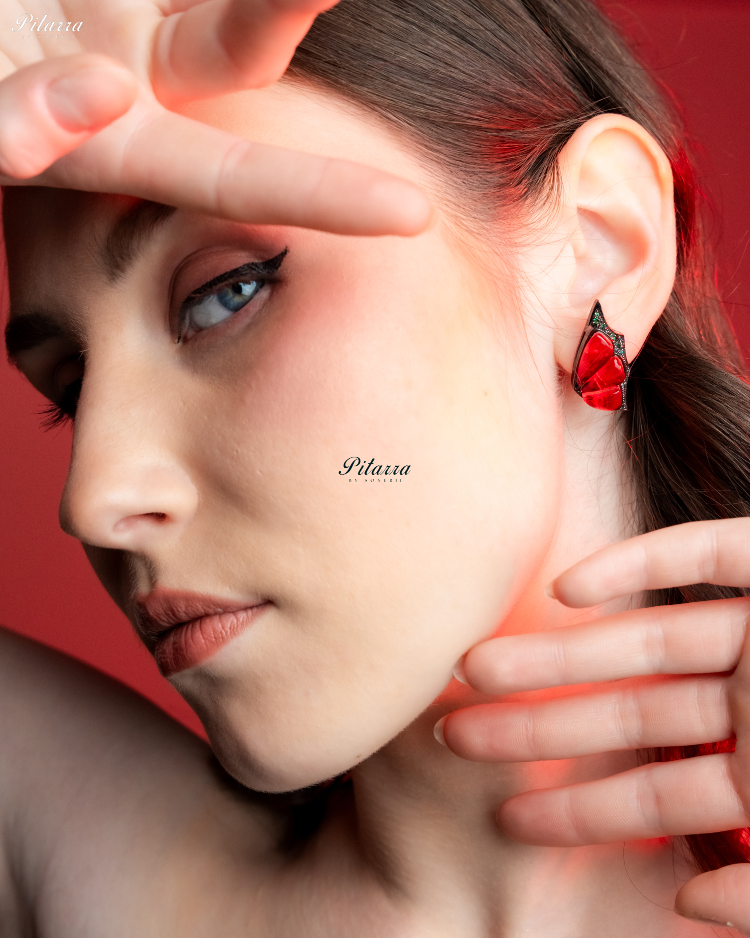 Red Wing Shape CZ Crystal Stud Earrings