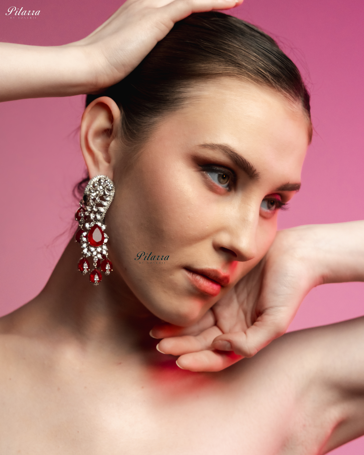 Red Silver Polish CZ Crystal Dangler Earrings