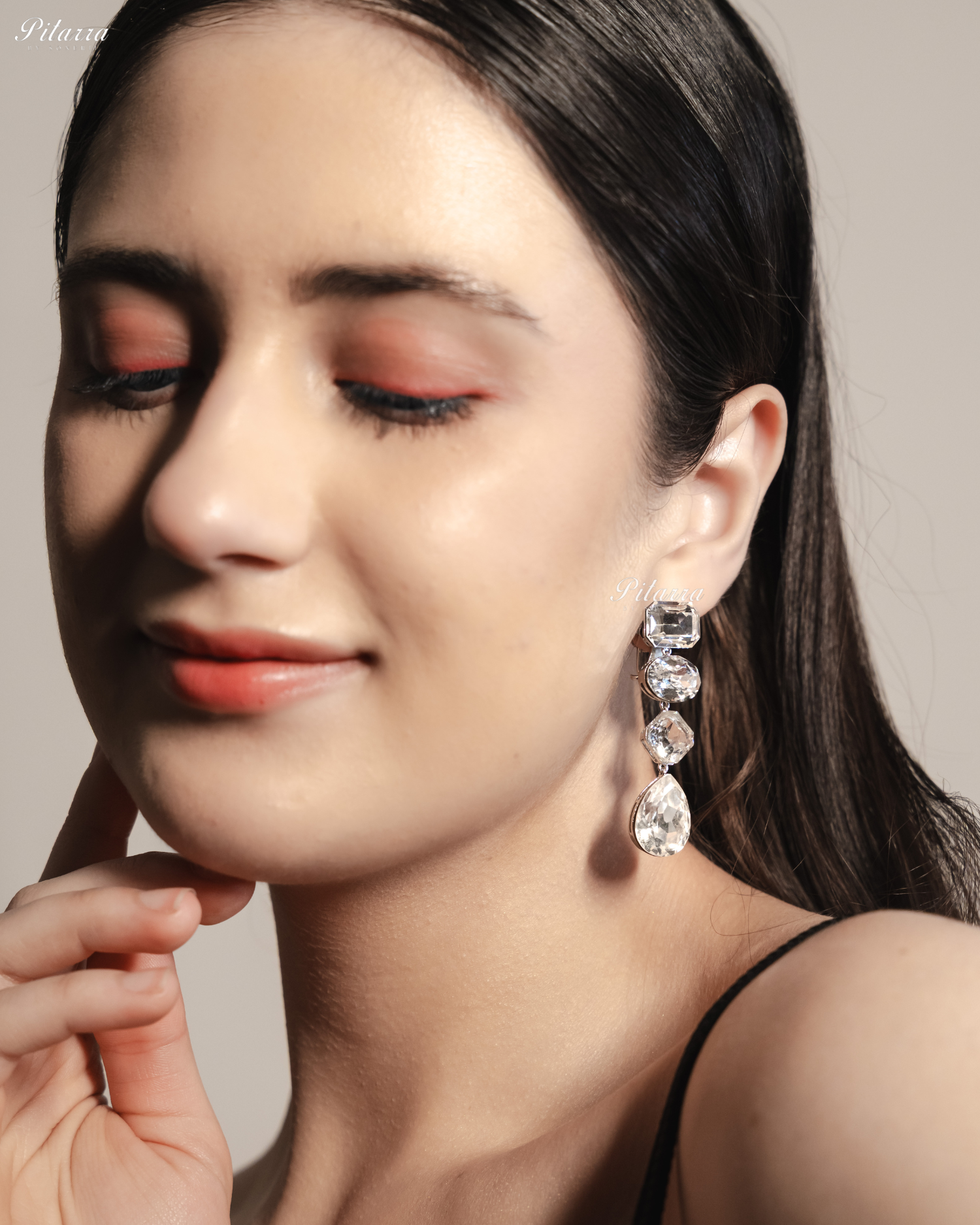 White Stone Studded Geometric Crystal Drop Earrings - Done