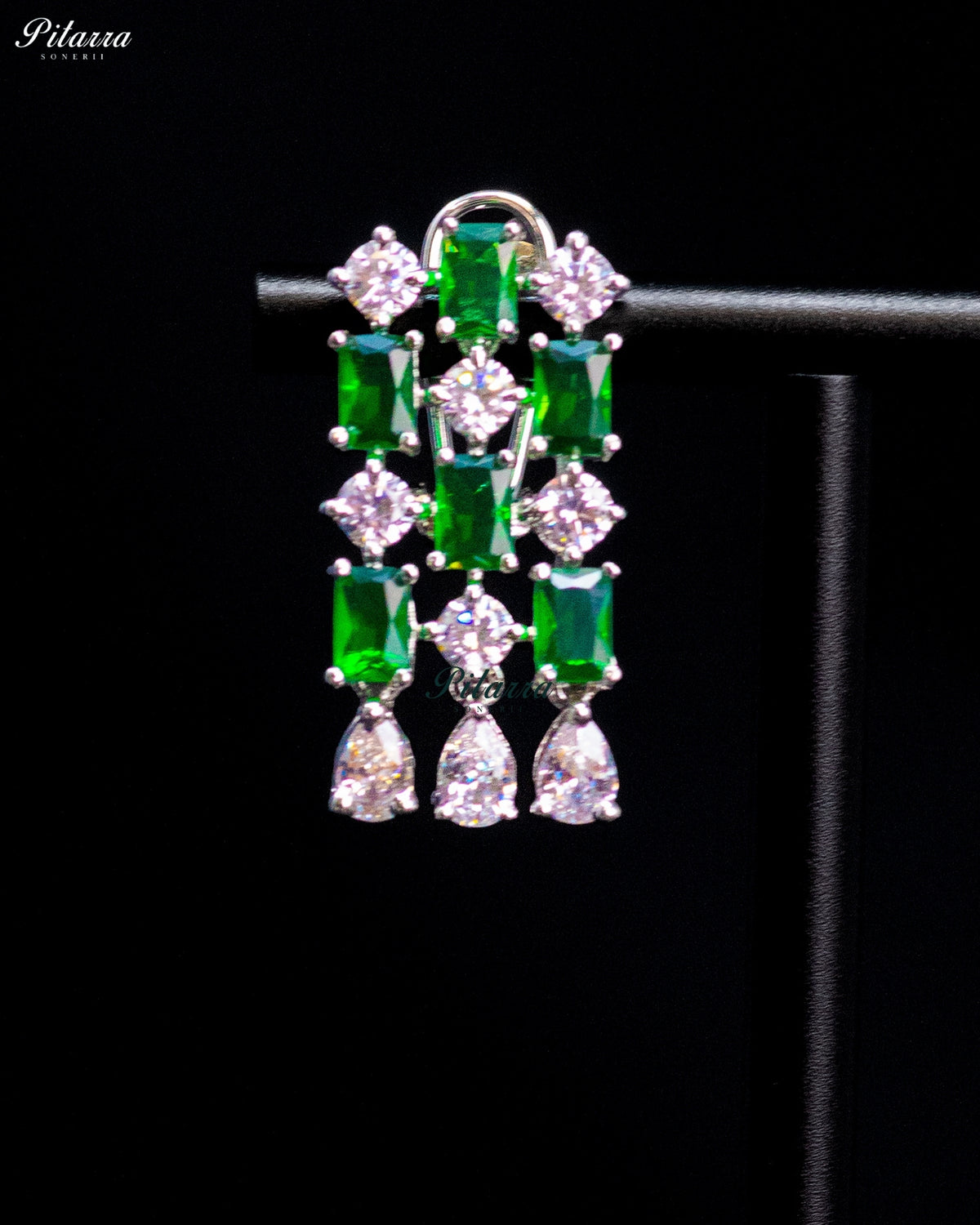 Emerald Green Emerald Cut Stone Zircon Silver Crystal Choker Necklace Set