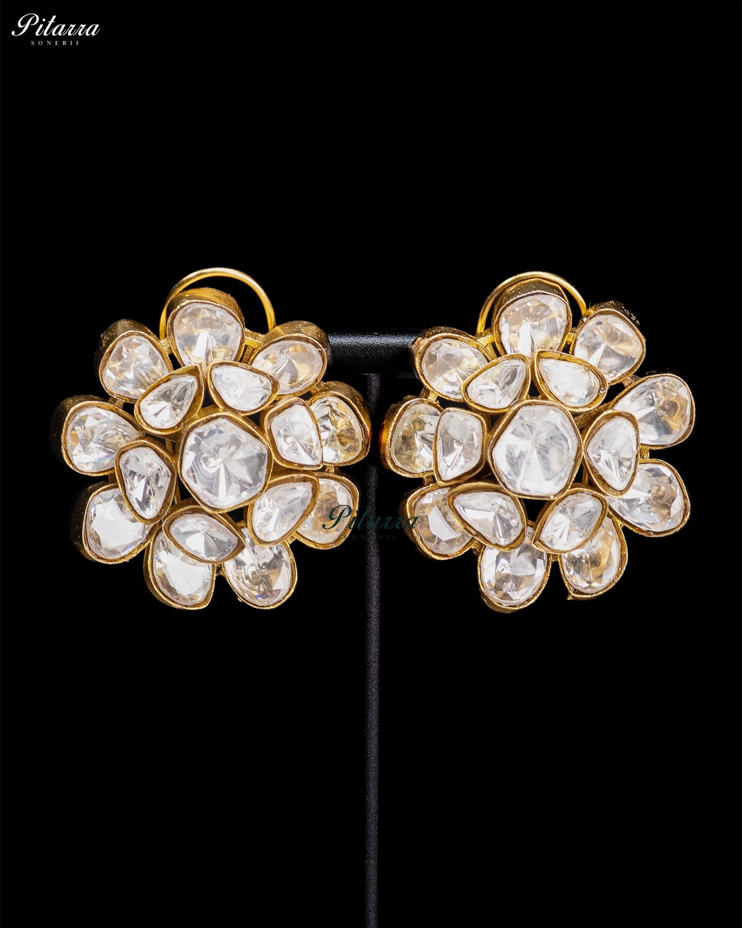 Clear Floral Kundan Stud Earrings
