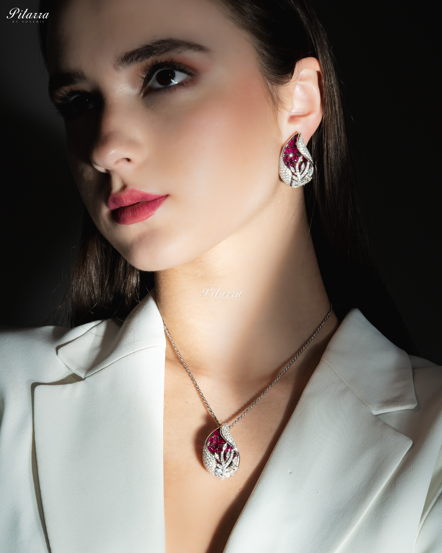 Pink Color Cubic Zirconia Chain 92.5 Silver Pendant Set